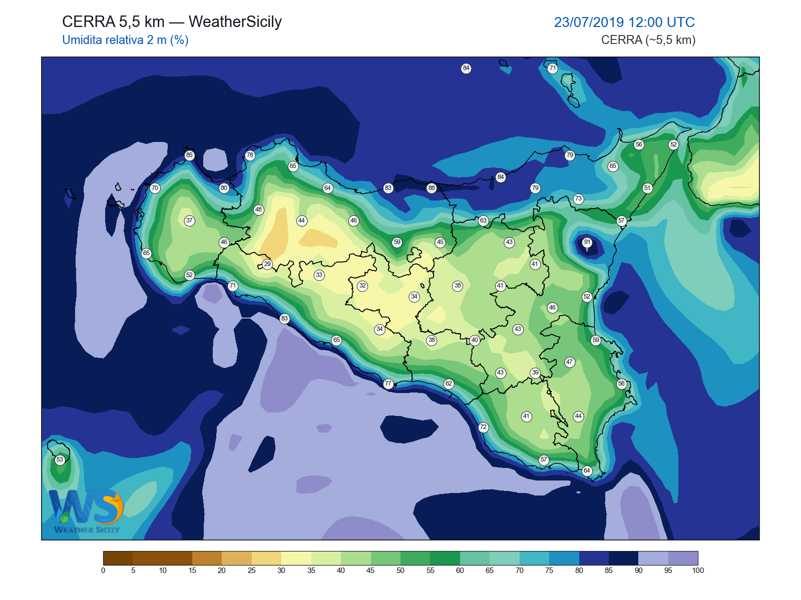 Umidità relativa 2 m · 2019072312