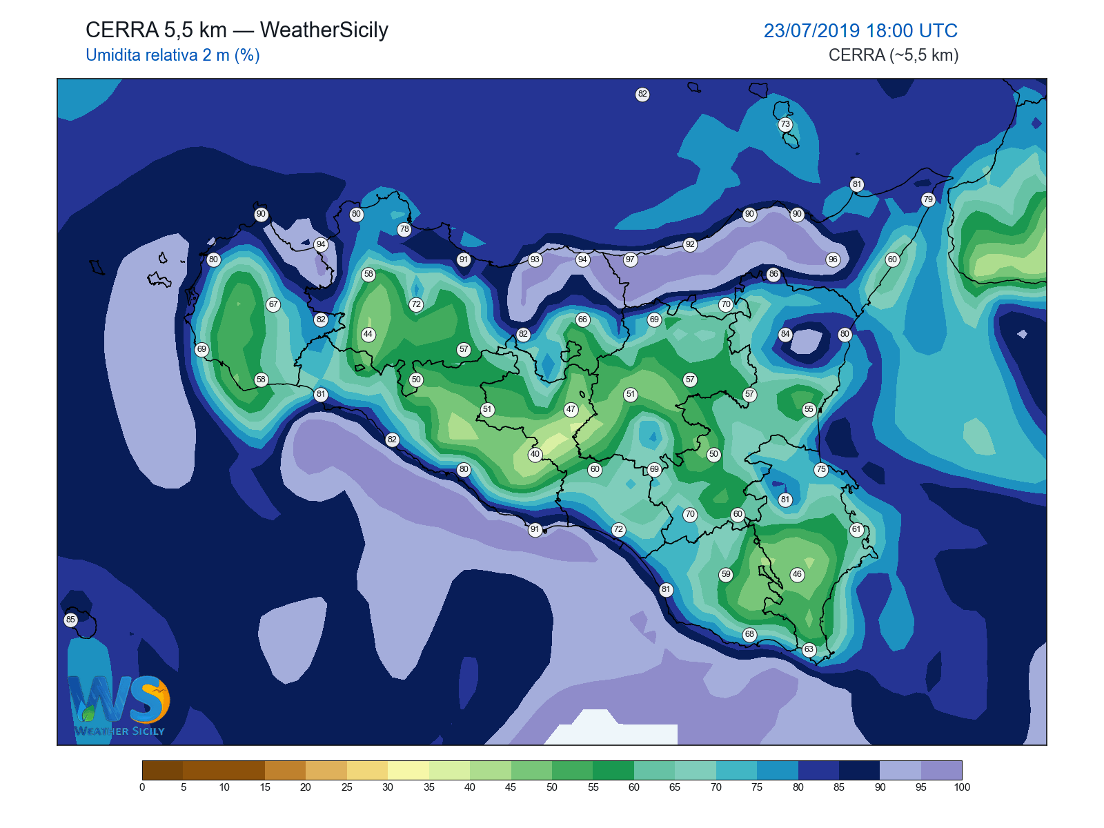 Umidità relativa 2 m · 2019072318