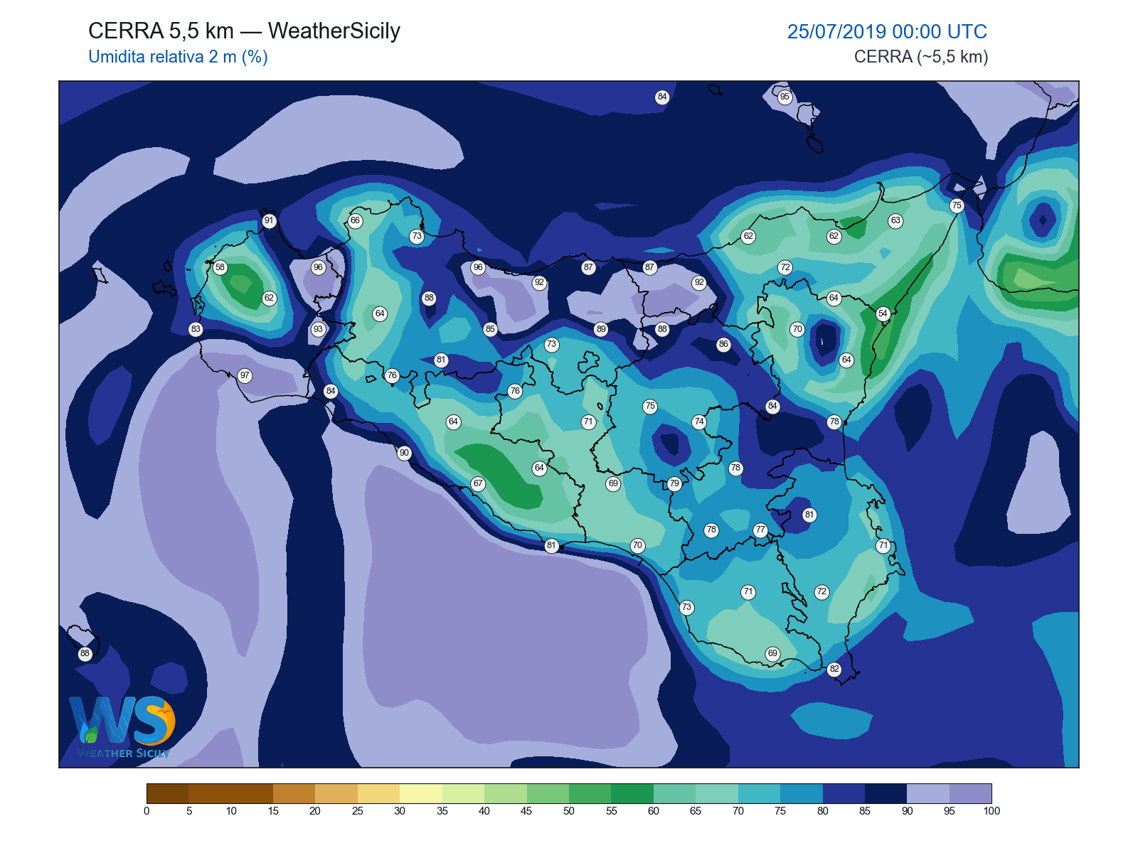 Umidità relativa 2 m · 2019072500