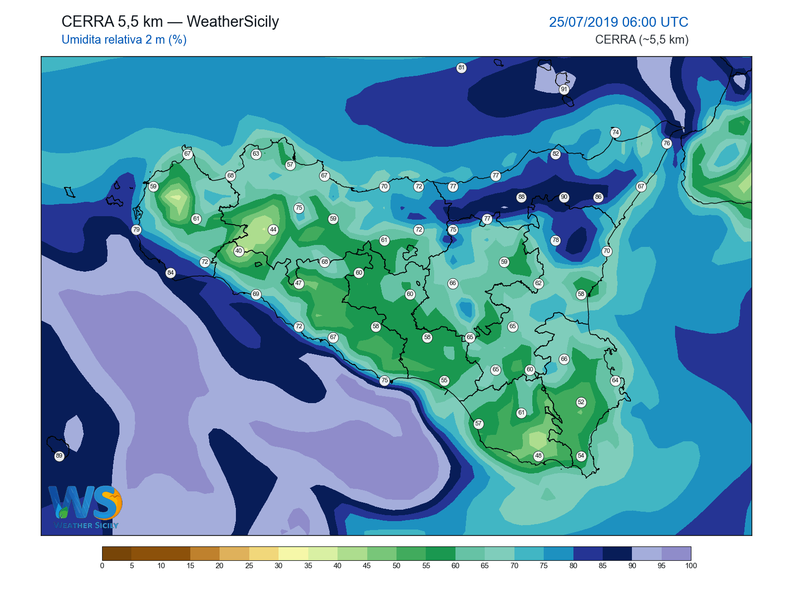 Umidità relativa 2 m · 2019072506