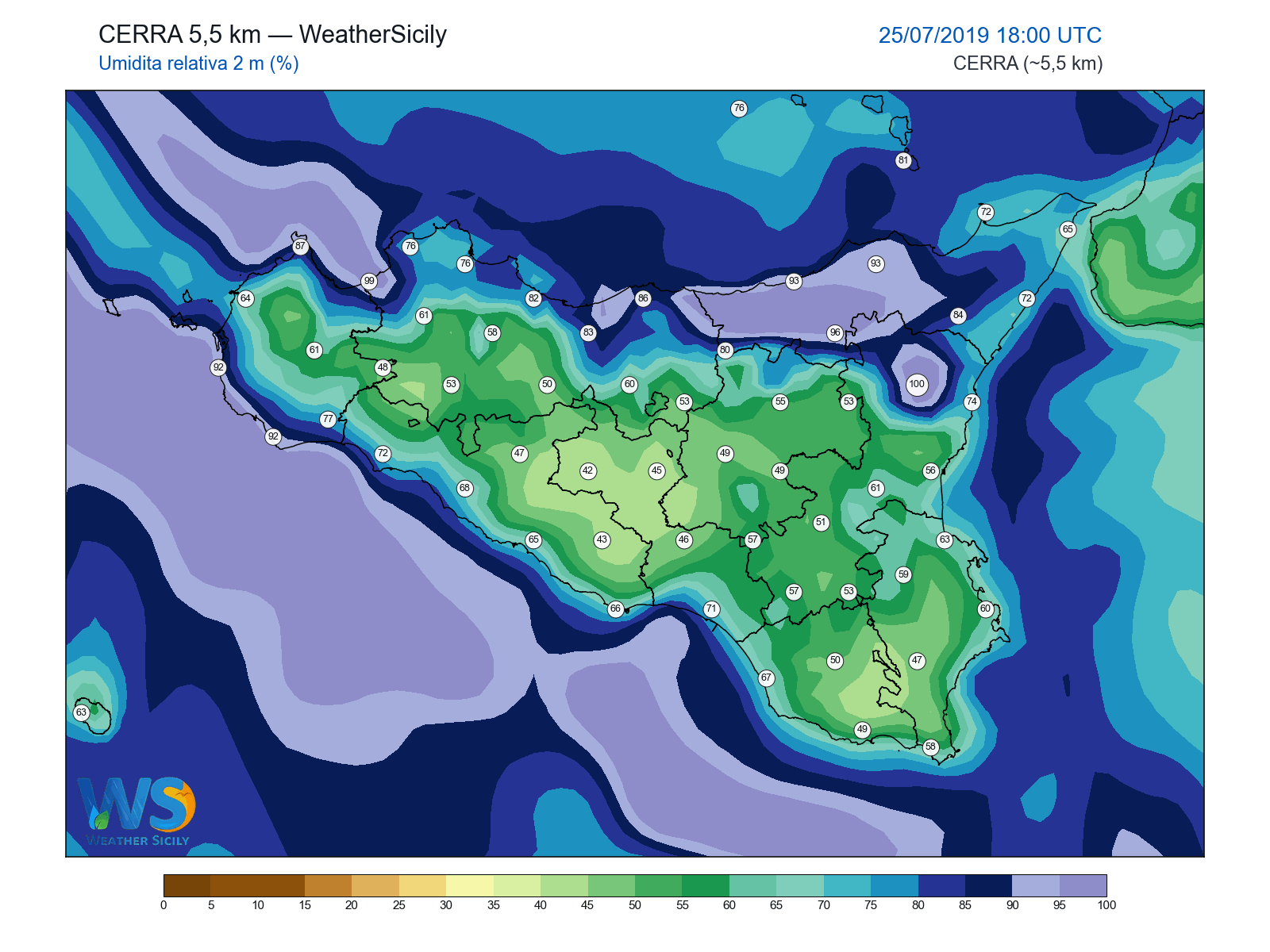 Umidità relativa 2 m · 2019072518