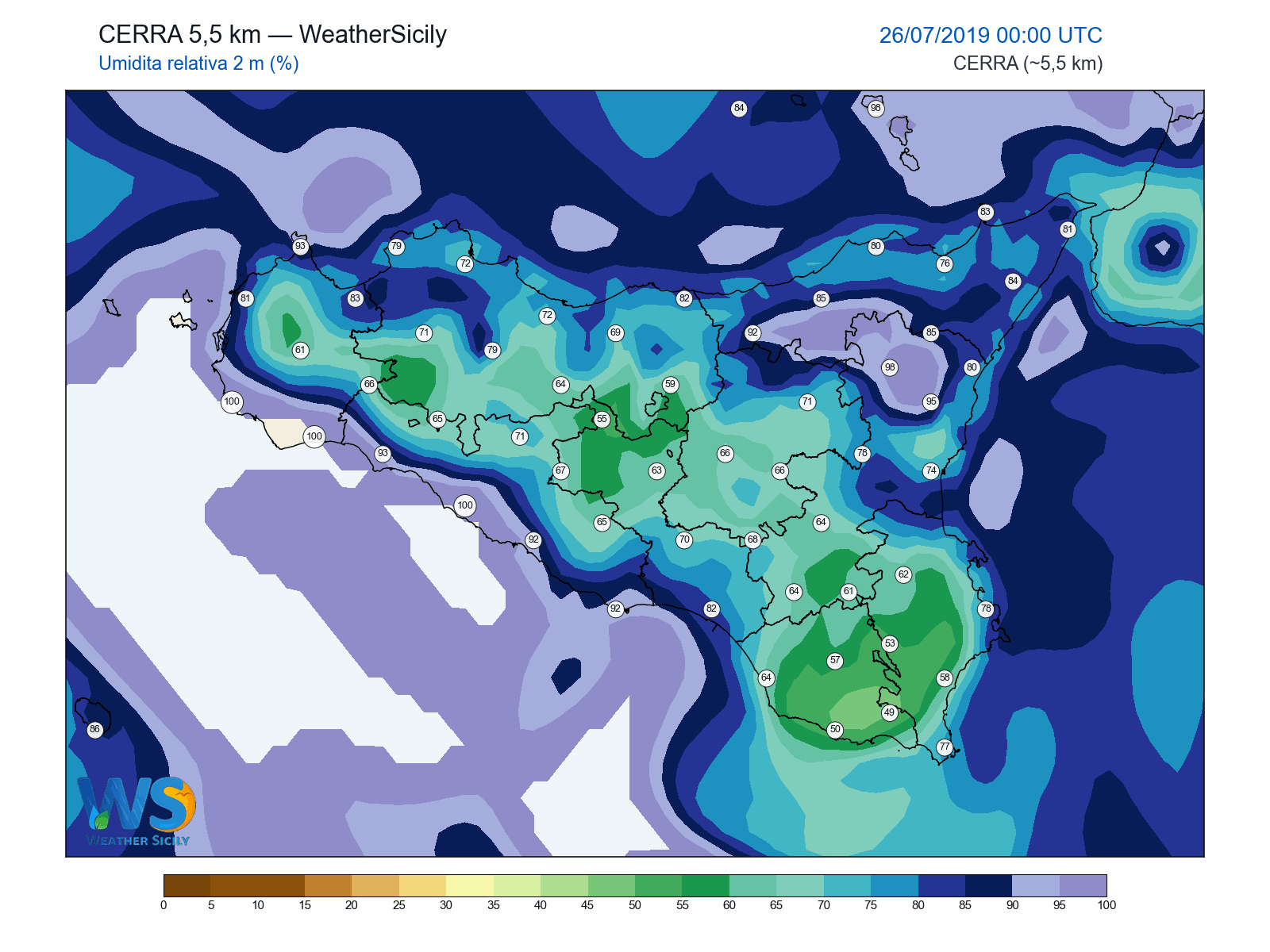 Umidità relativa 2 m · 2019072600