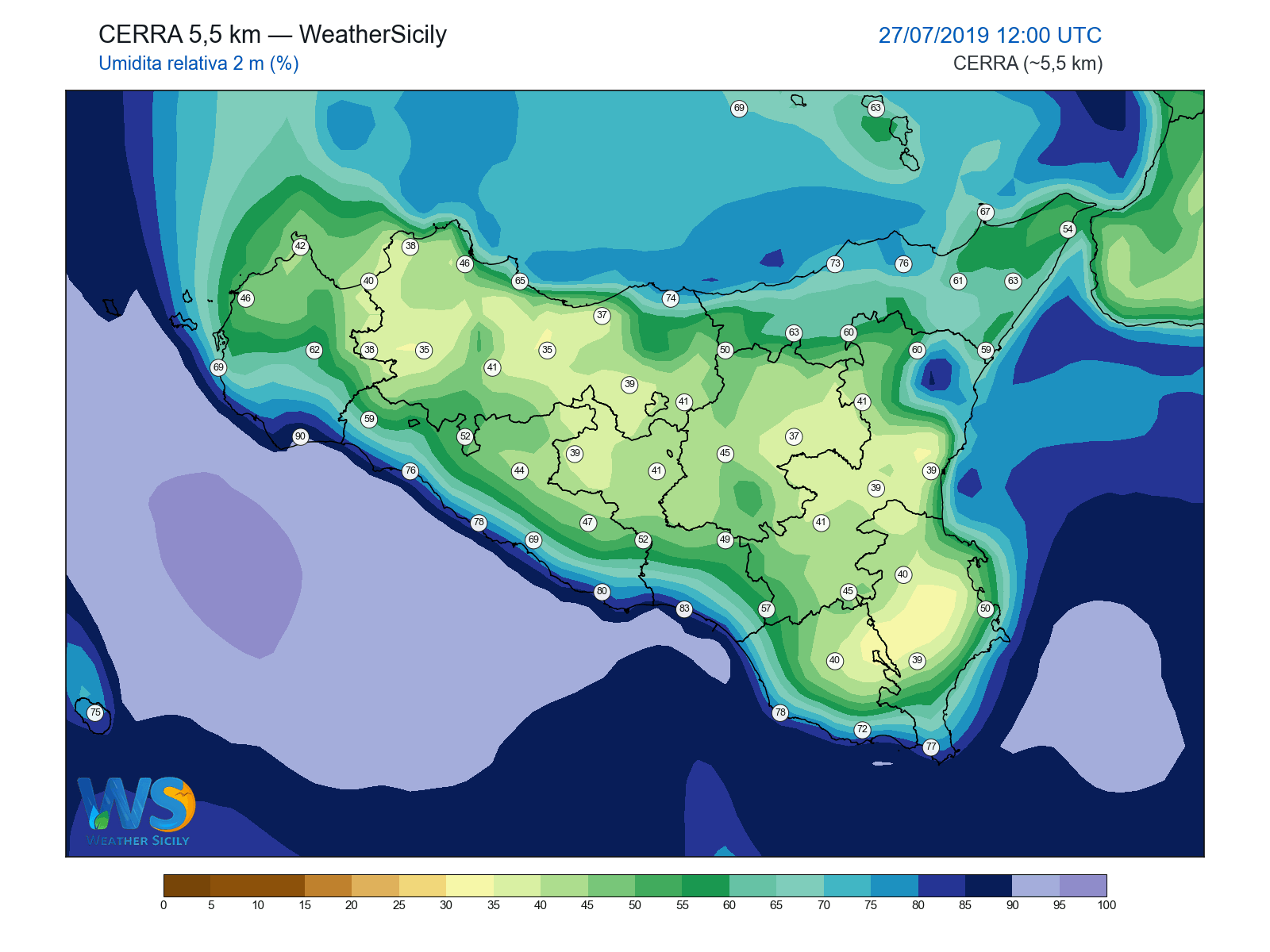 Umidità relativa 2 m · 2019072712