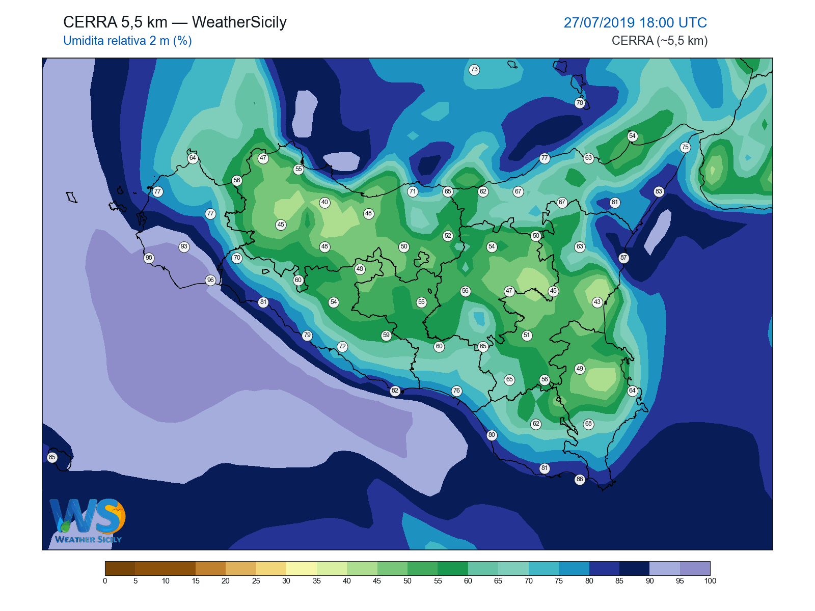 Umidità relativa 2 m · 2019072718