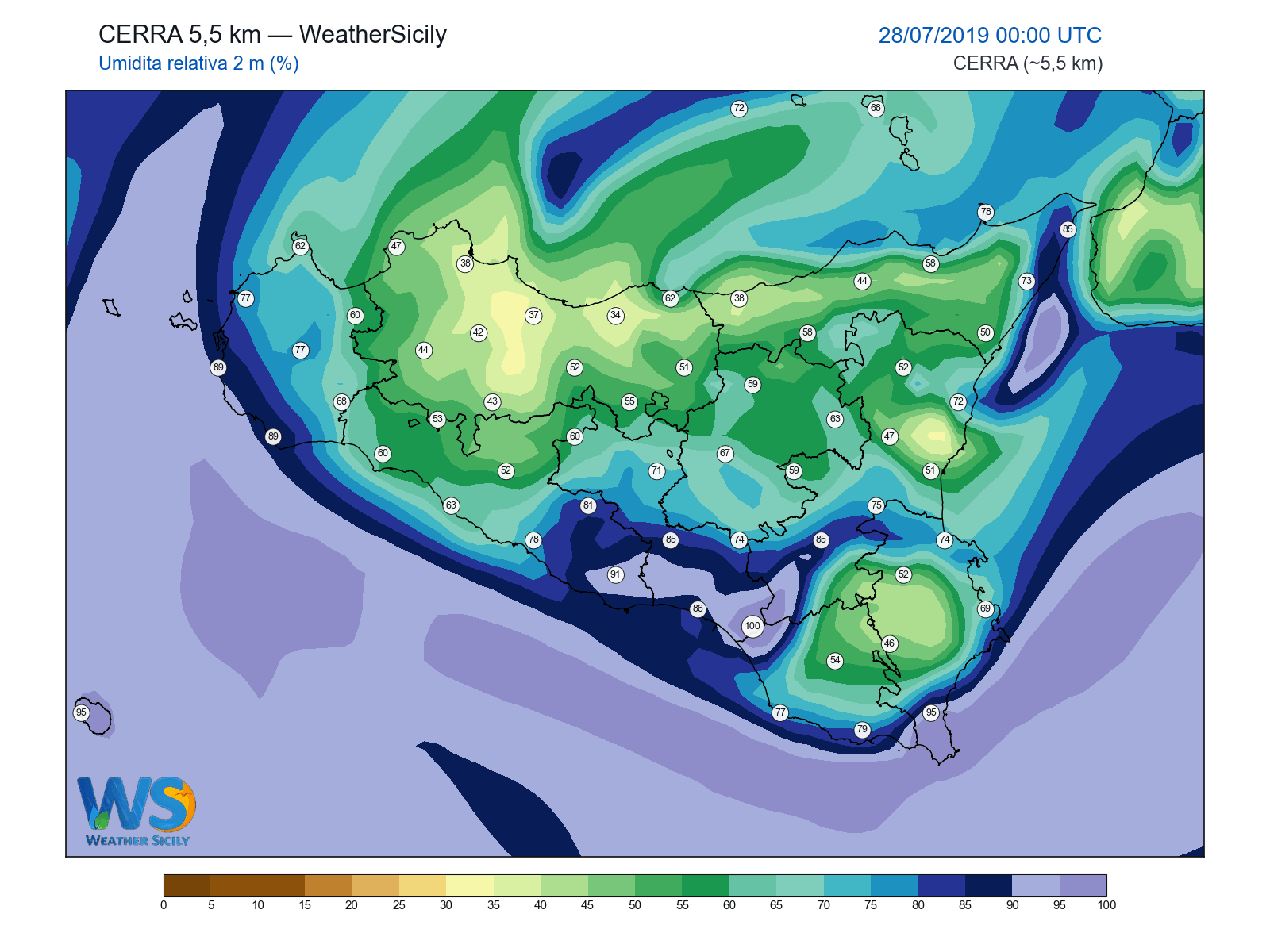 Umidità relativa 2 m · 2019072800