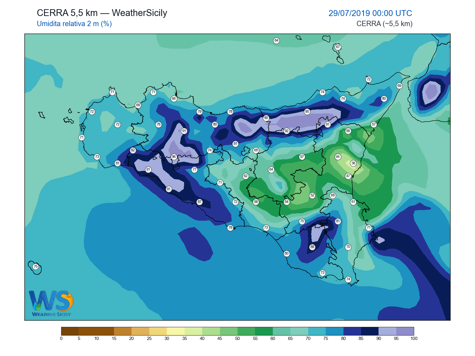 Umidità relativa 2 m · 2019072900
