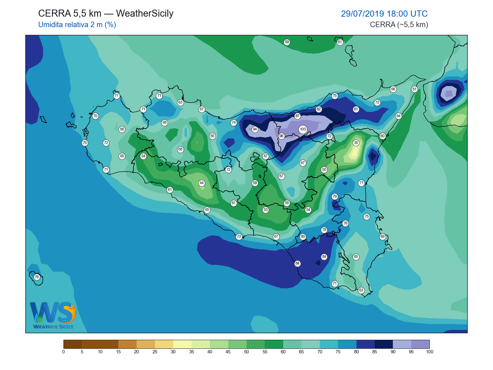 Umidità relativa 2 m · 2019072918