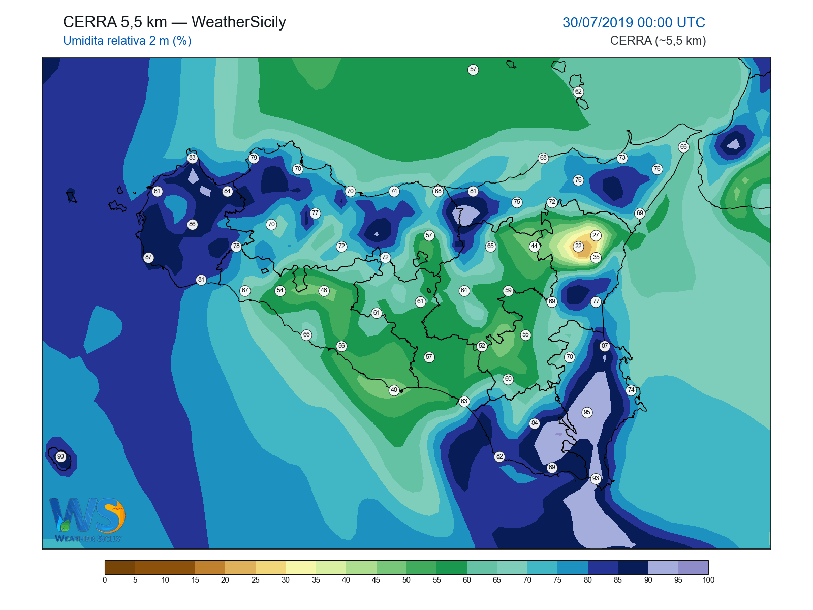 Umidità relativa 2 m · 2019073000