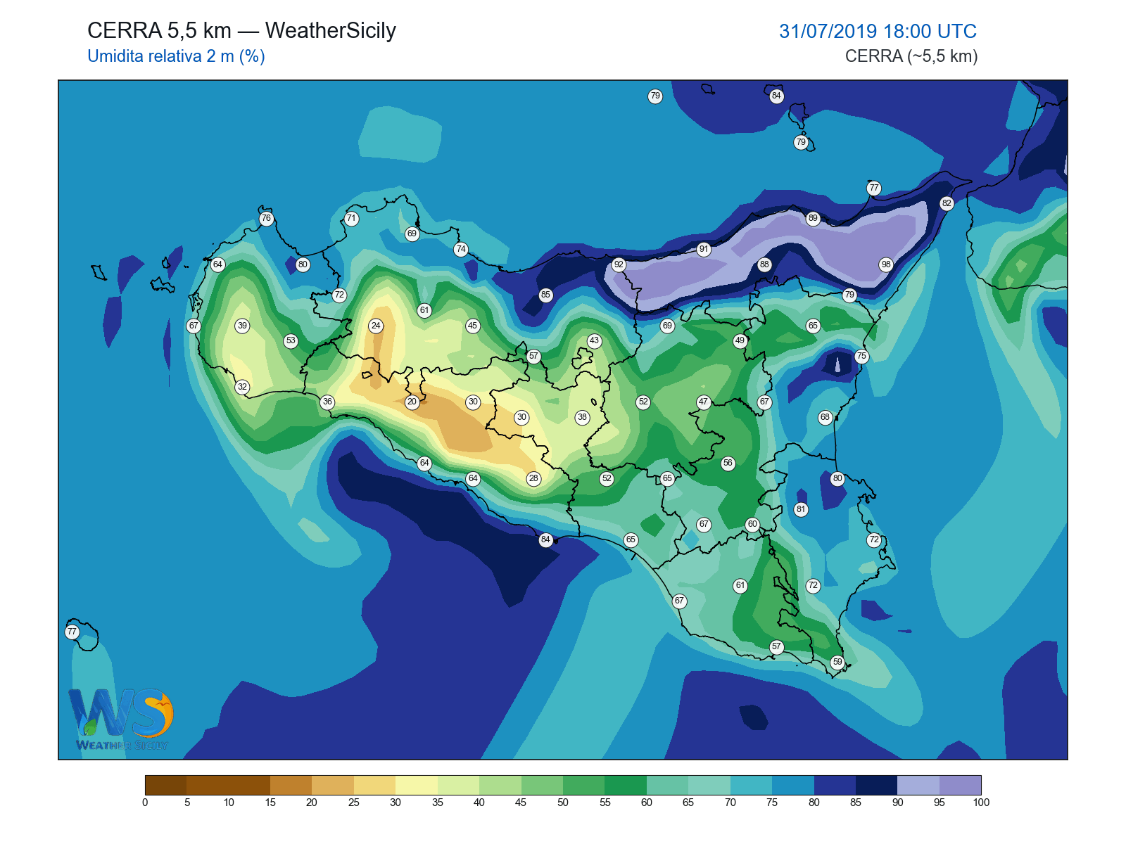 Umidità relativa 2 m · 2019073118