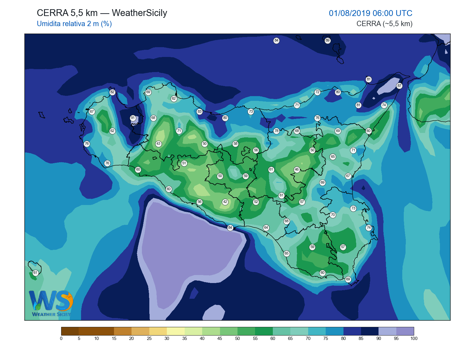 Umidità relativa 2 m · 2019080106
