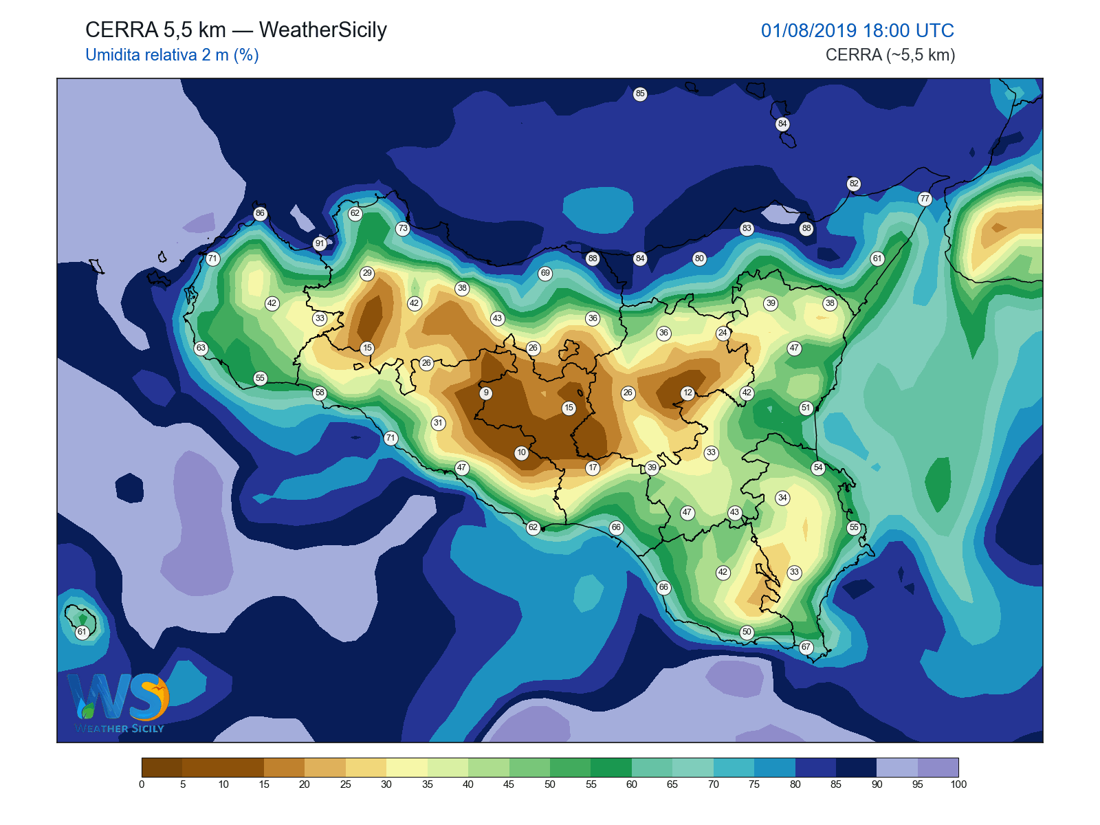 Umidità relativa 2 m · 2019080118
