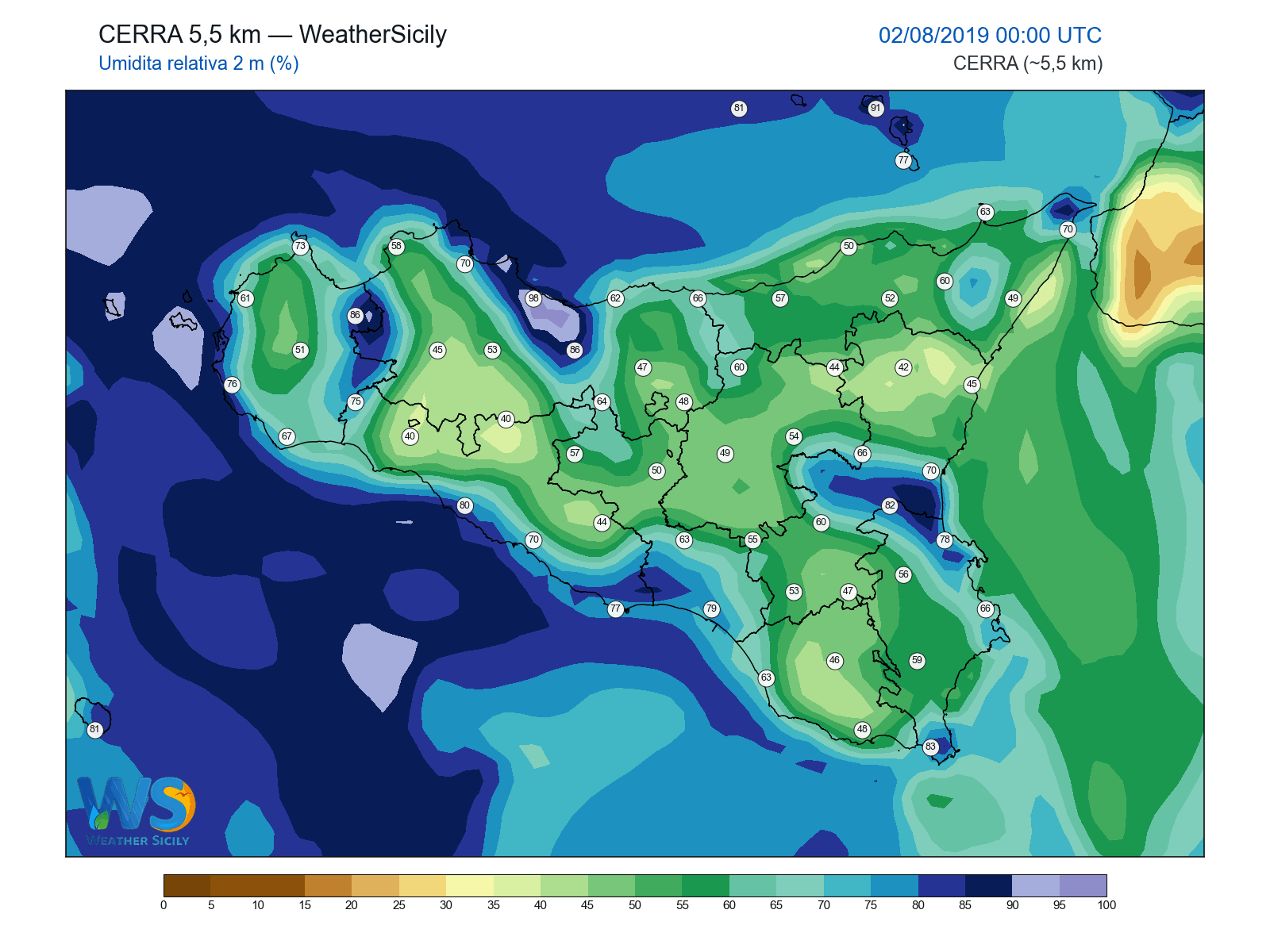 Umidità relativa 2 m · 2019080200