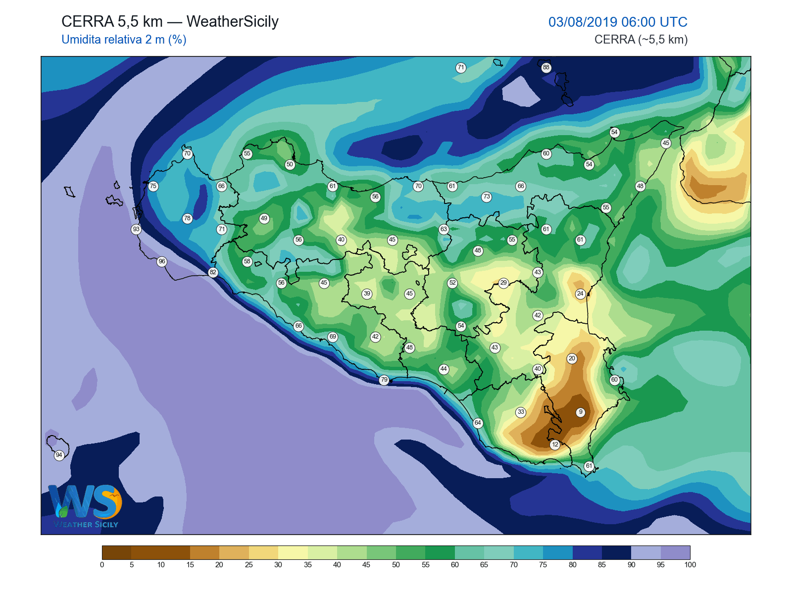 Umidità relativa 2 m · 2019080306