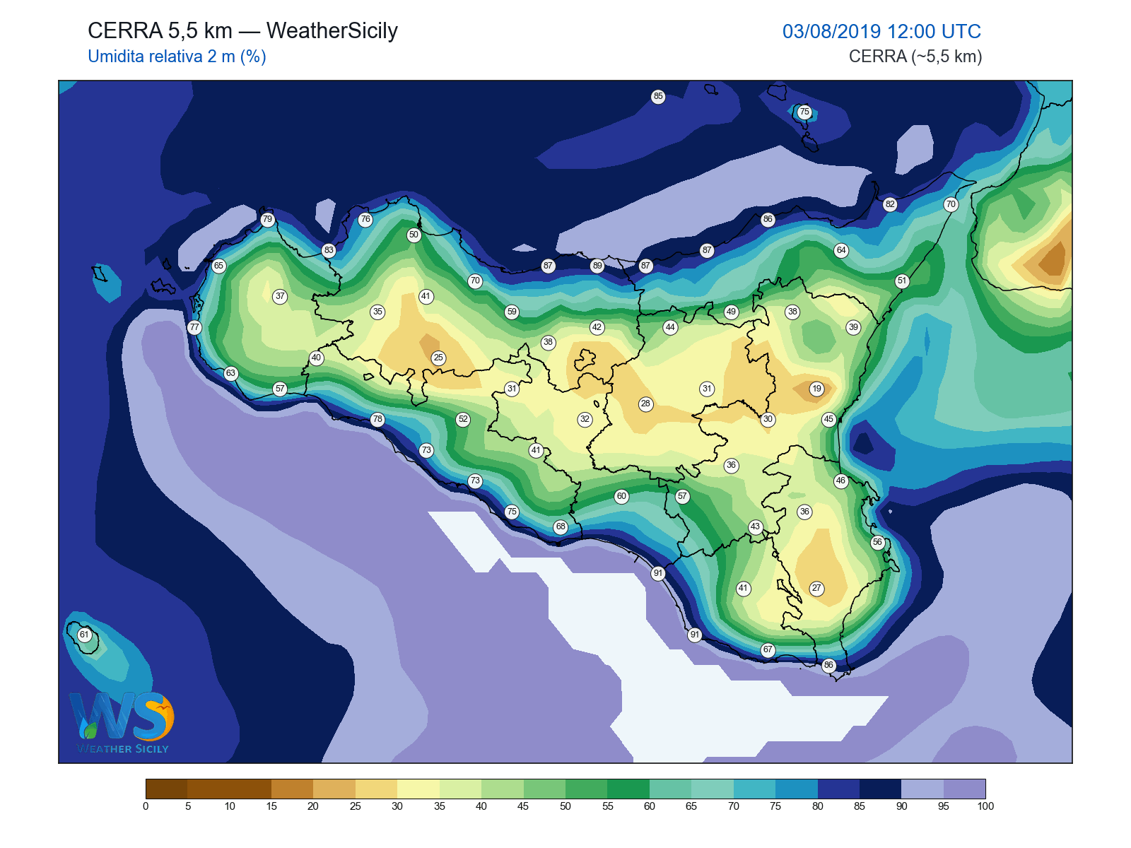 Umidità relativa 2 m · 2019080312