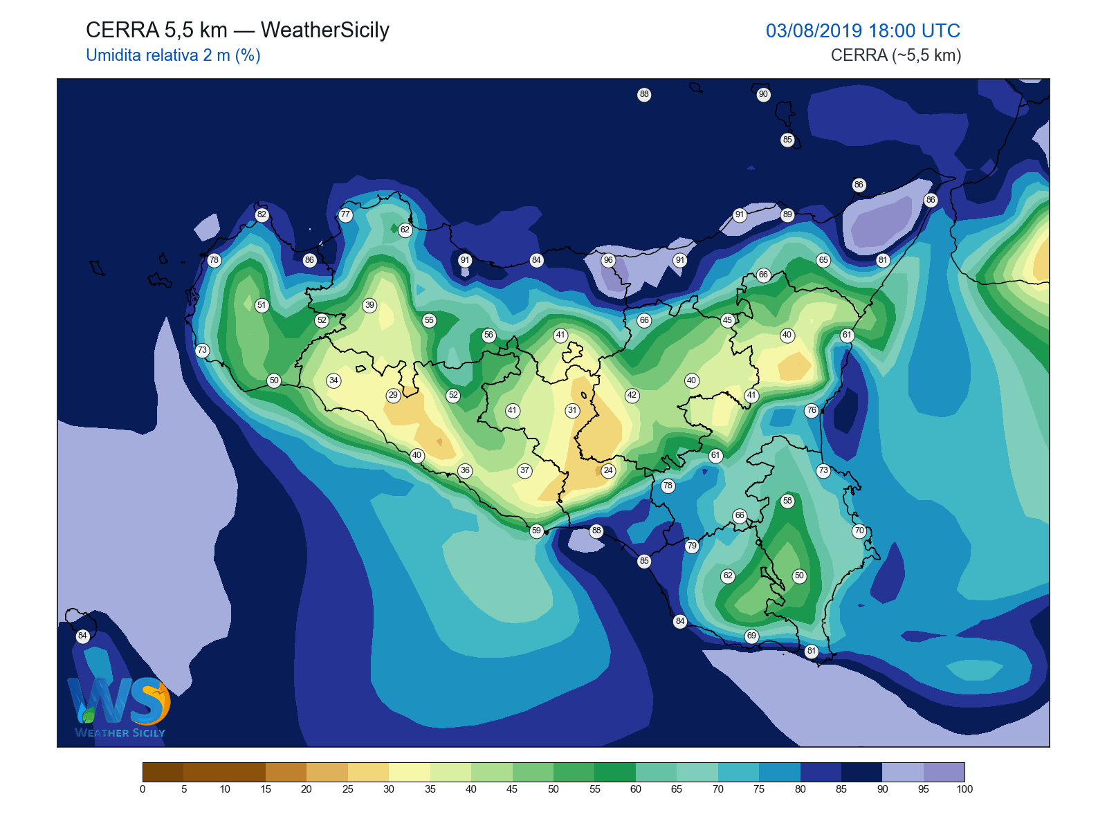 Umidità relativa 2 m · 2019080318