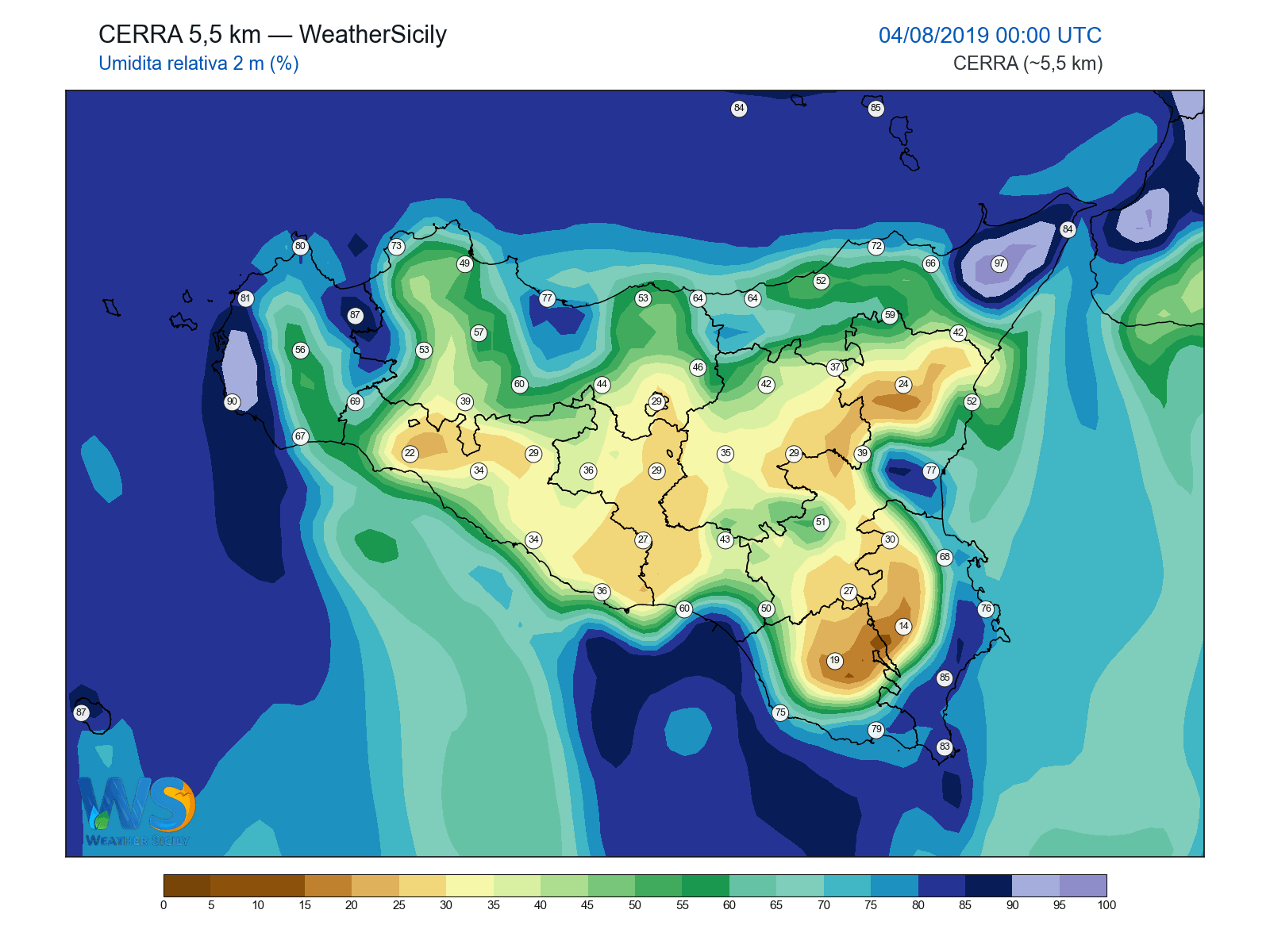 Umidità relativa 2 m · 2019080400