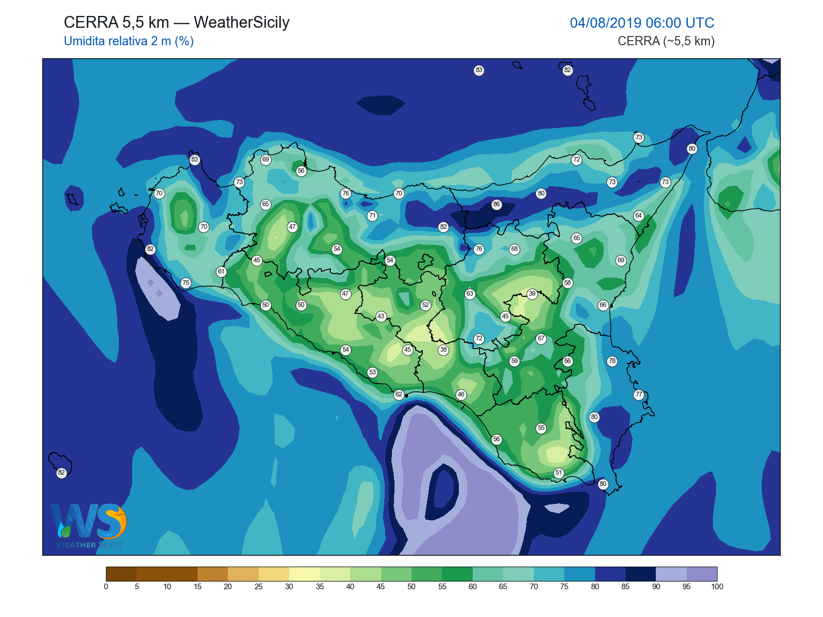 Umidità relativa 2 m · 2019080406