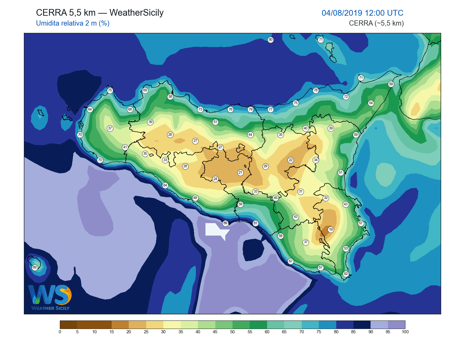 Umidità relativa 2 m · 2019080412