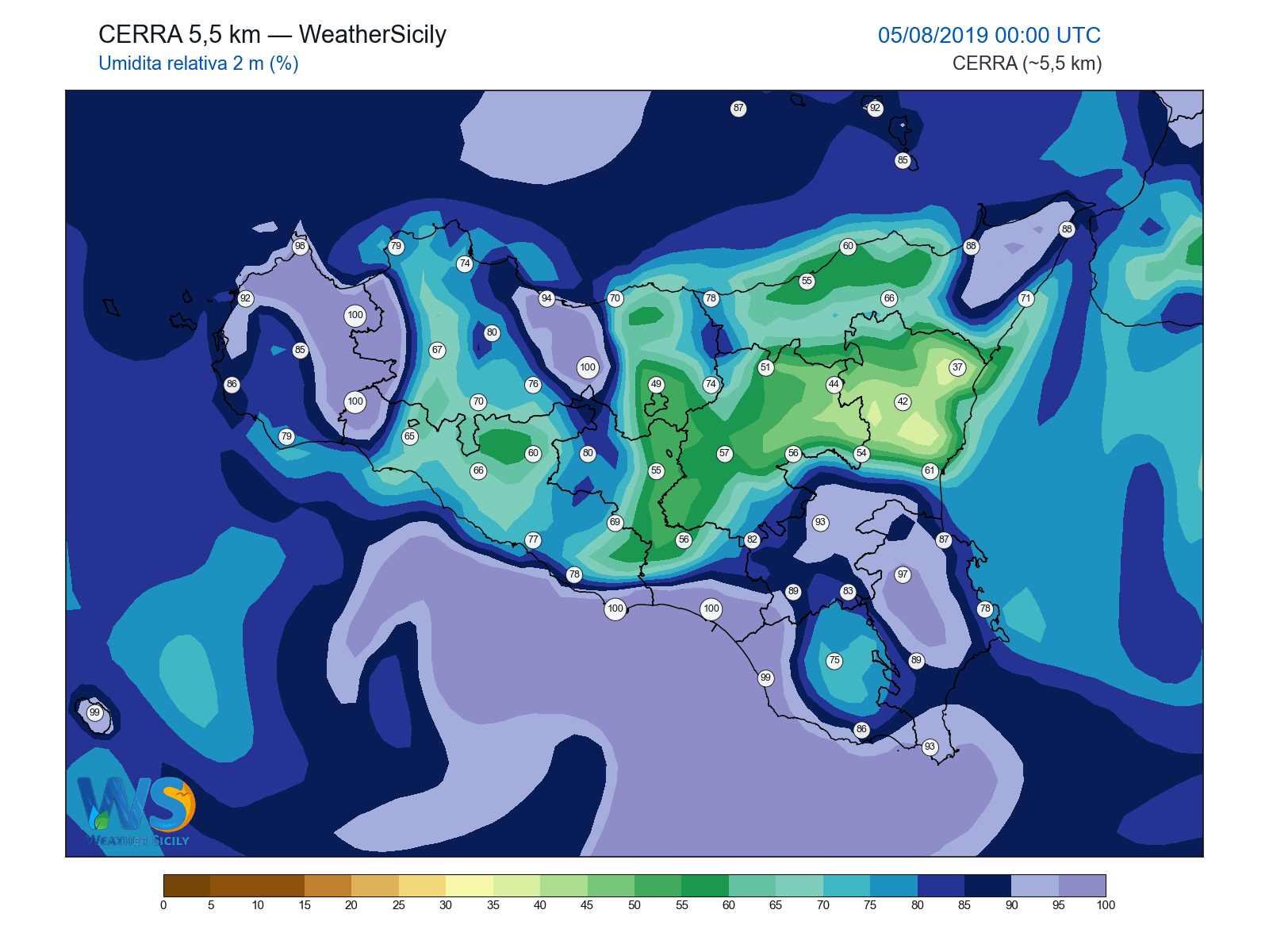 Umidità relativa 2 m · 2019080500