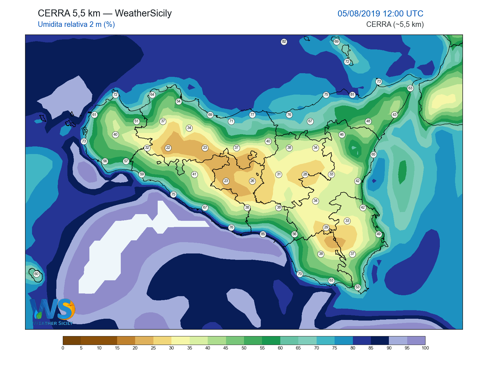 Umidità relativa 2 m · 2019080512