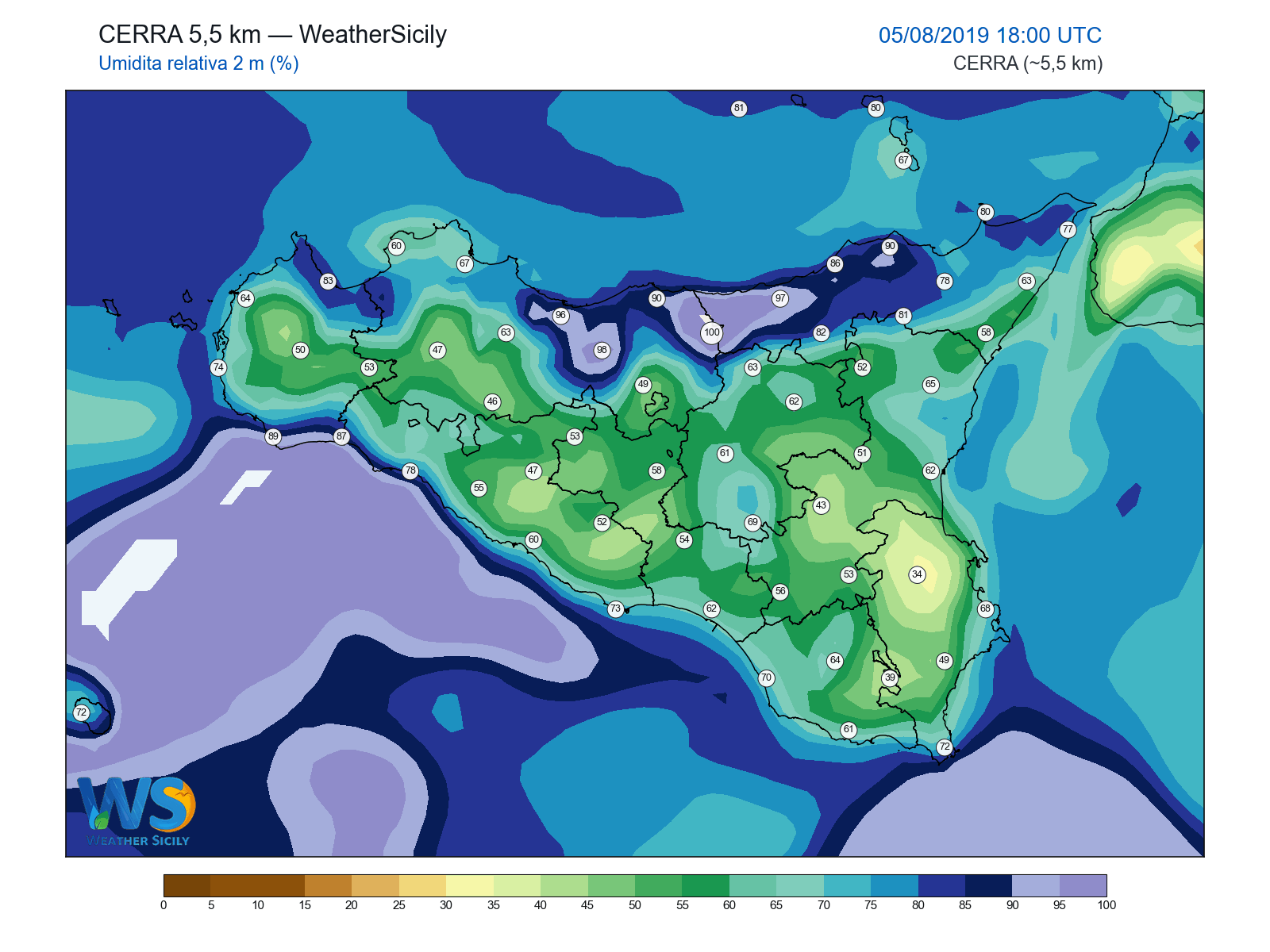 Umidità relativa 2 m · 2019080518