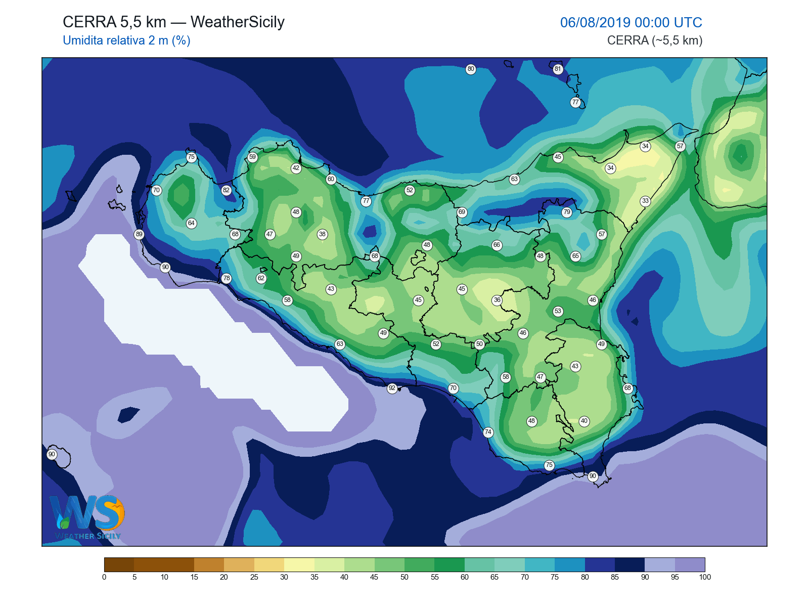 Umidità relativa 2 m · 2019080600