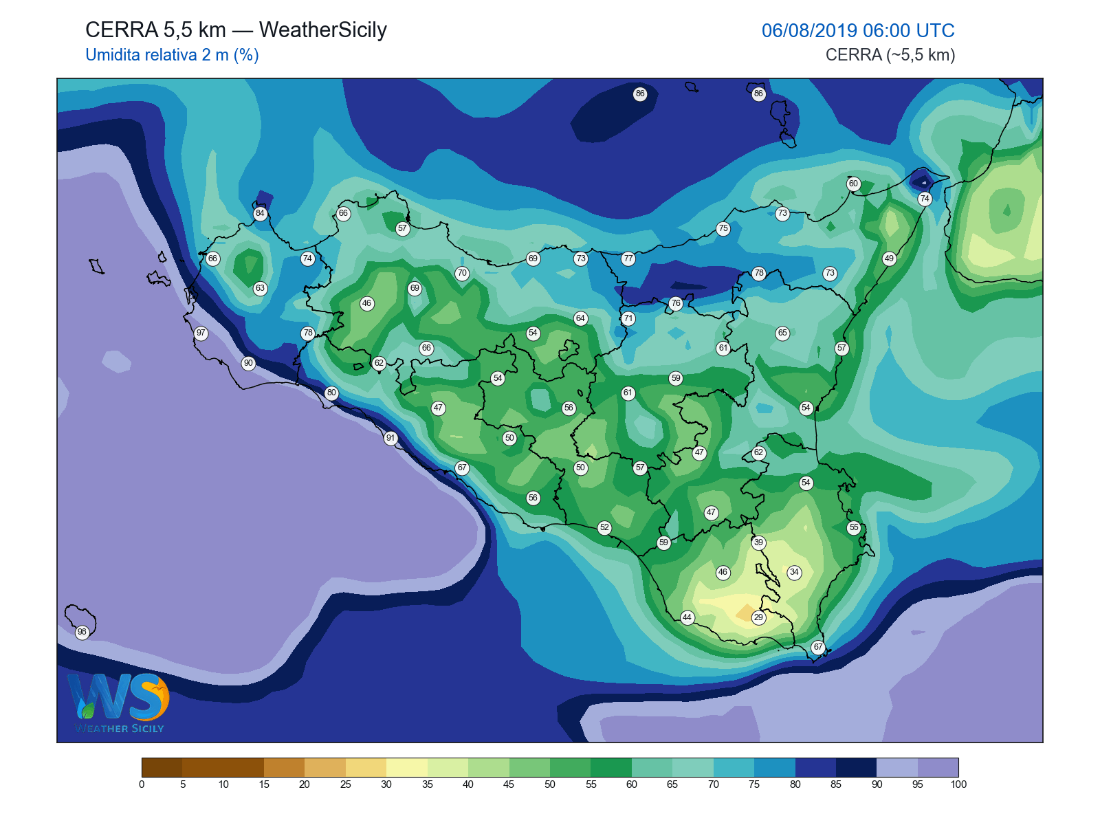 Umidità relativa 2 m · 2019080606