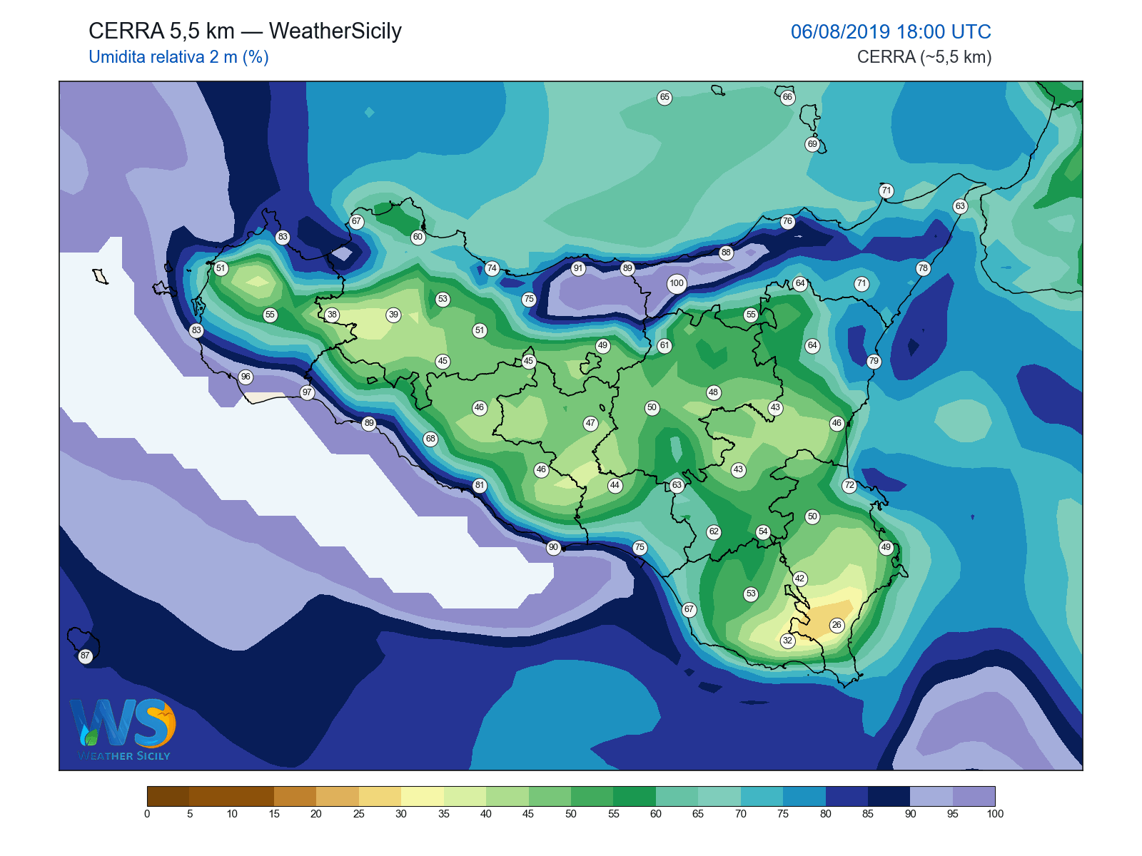 Umidità relativa 2 m · 2019080618