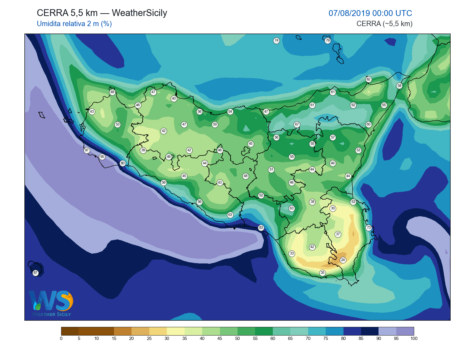 Umidità relativa 2 m · 2019080700