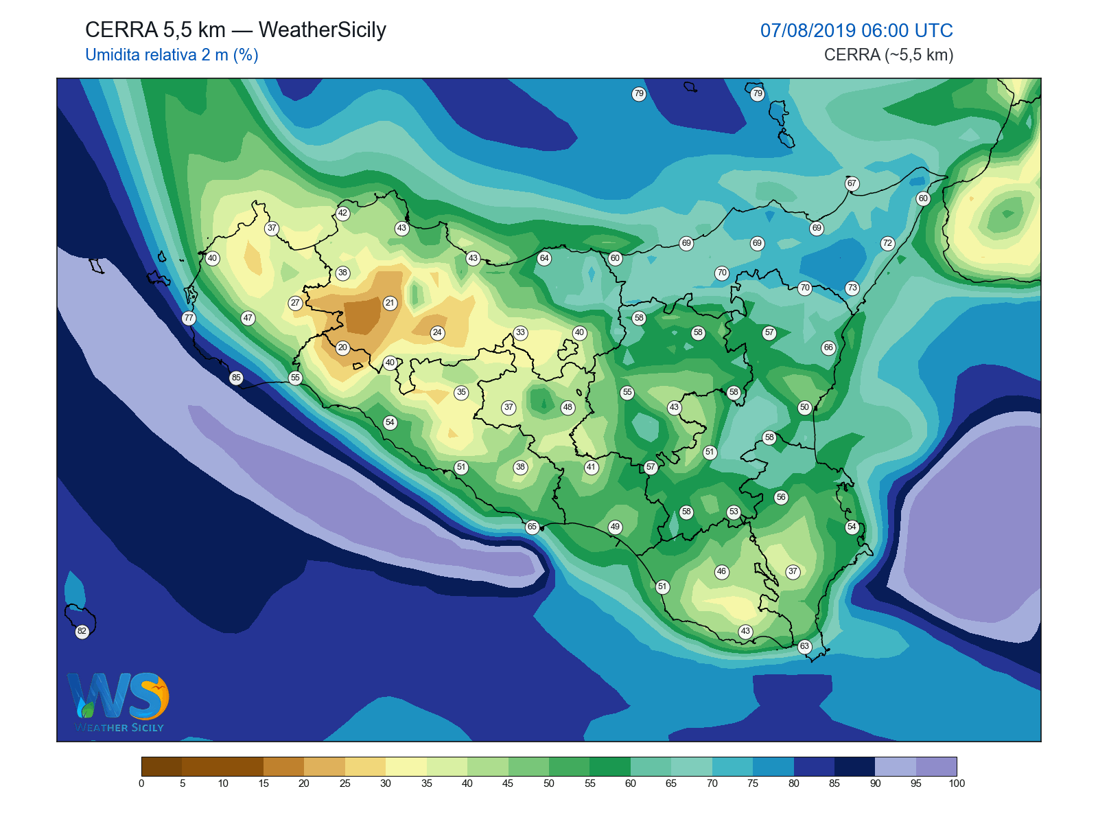 Umidità relativa 2 m · 2019080706