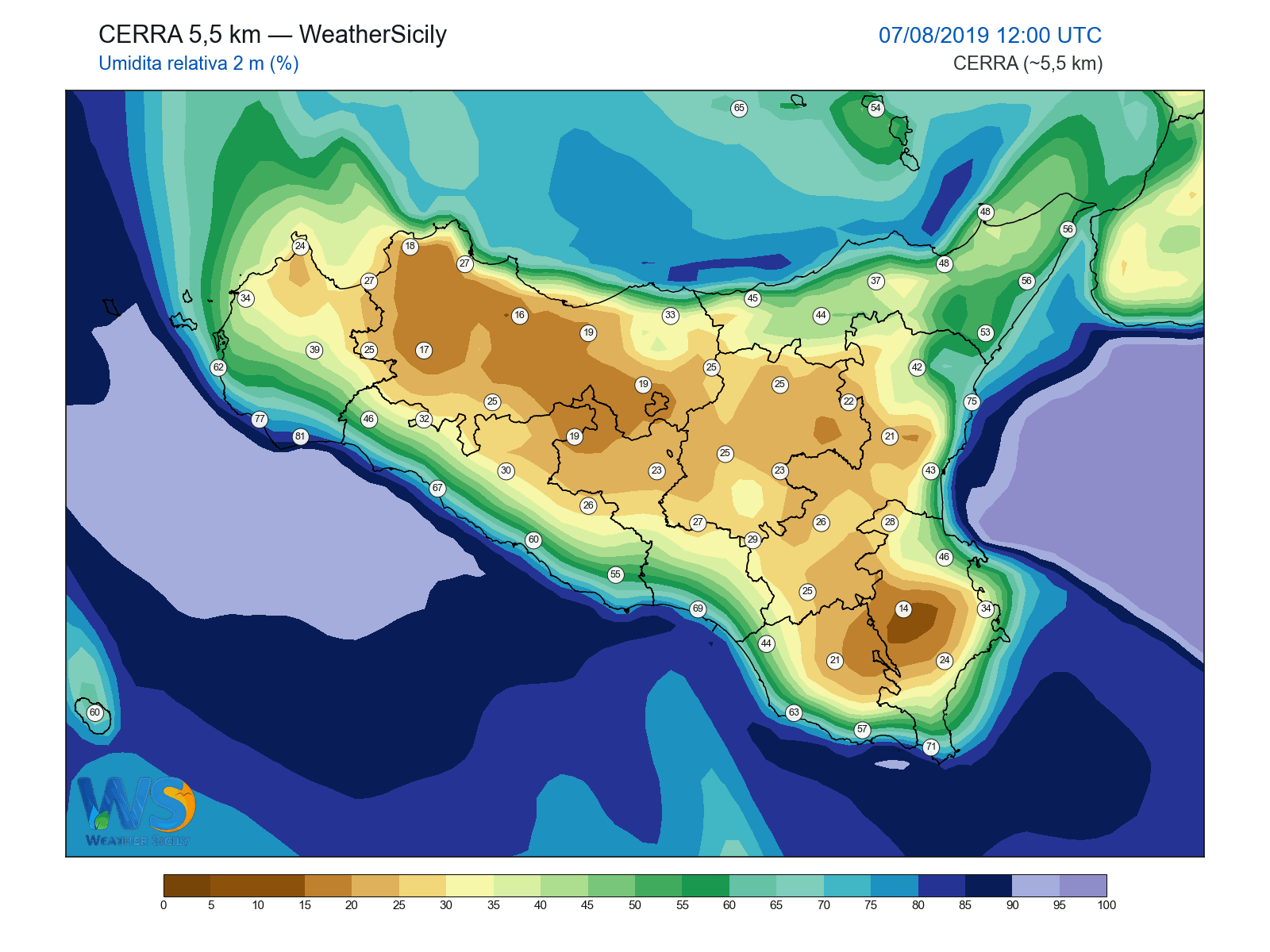 Umidità relativa 2 m · 2019080712