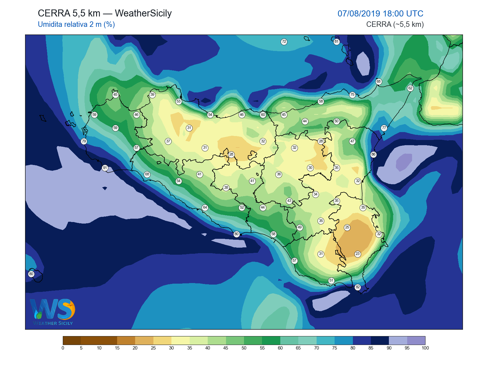 Umidità relativa 2 m · 2019080718