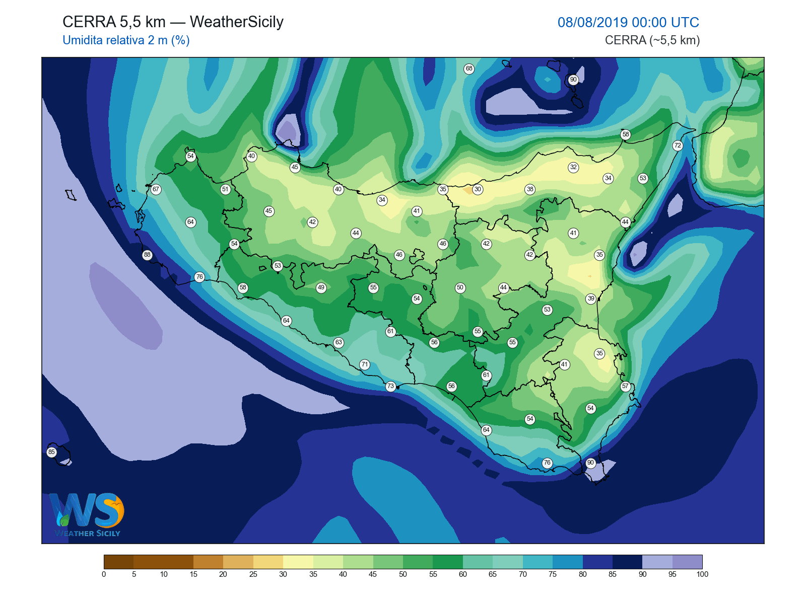 Umidità relativa 2 m · 2019080800
