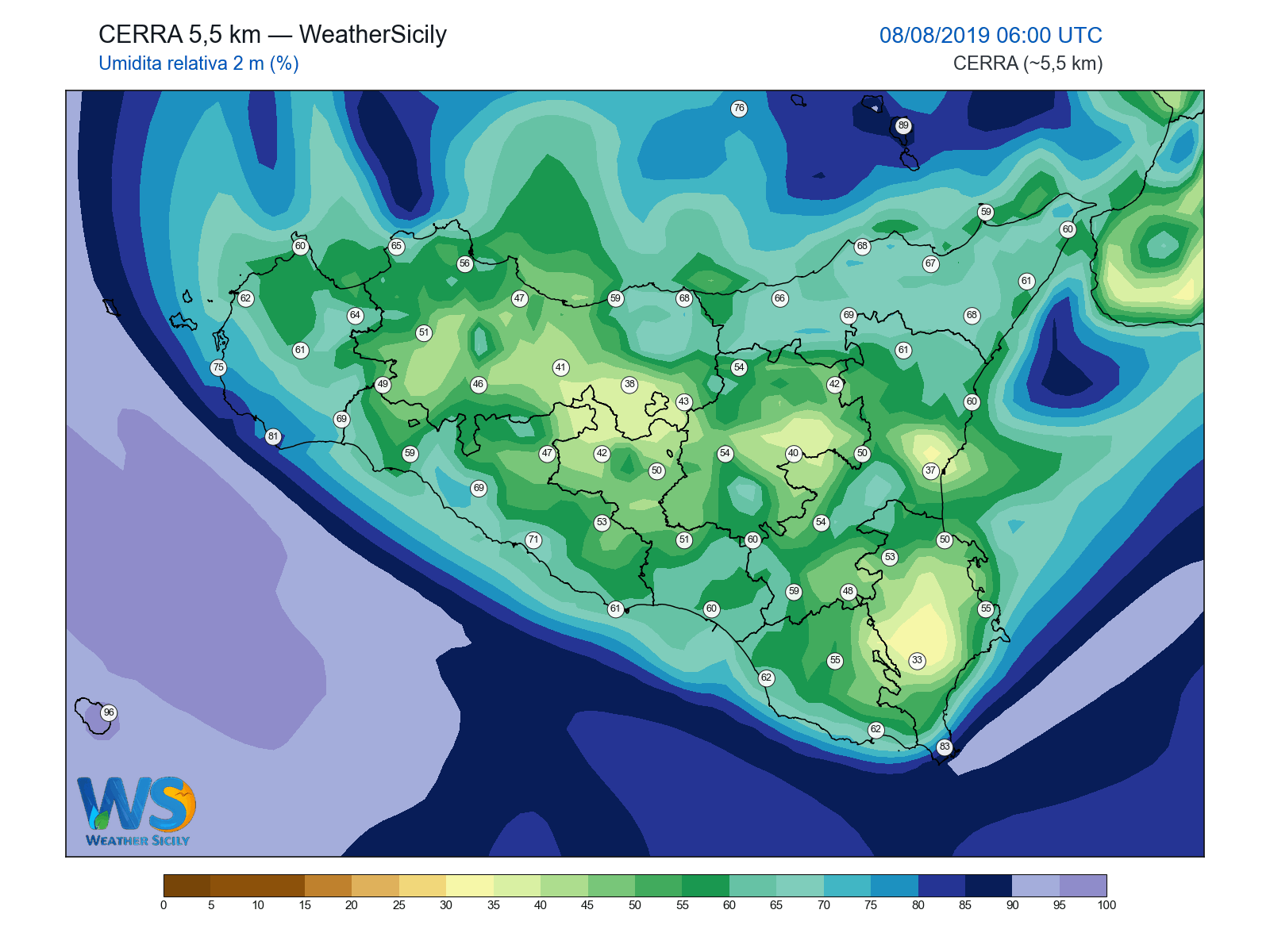 Umidità relativa 2 m · 2019080806