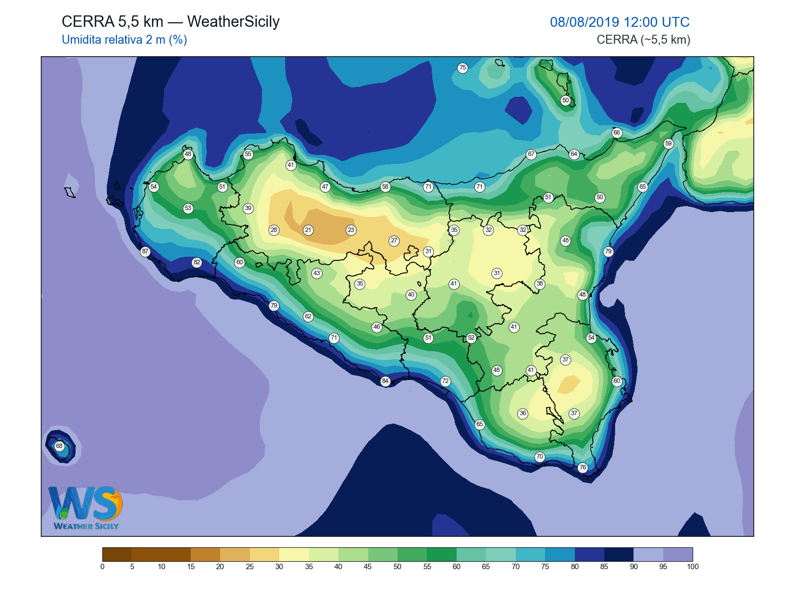 Umidità relativa 2 m · 2019080812