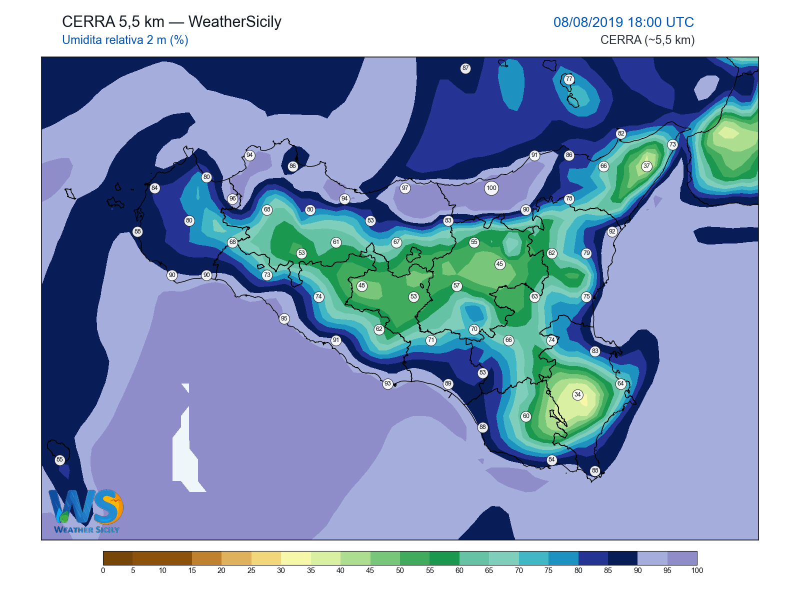 Umidità relativa 2 m · 2019080818