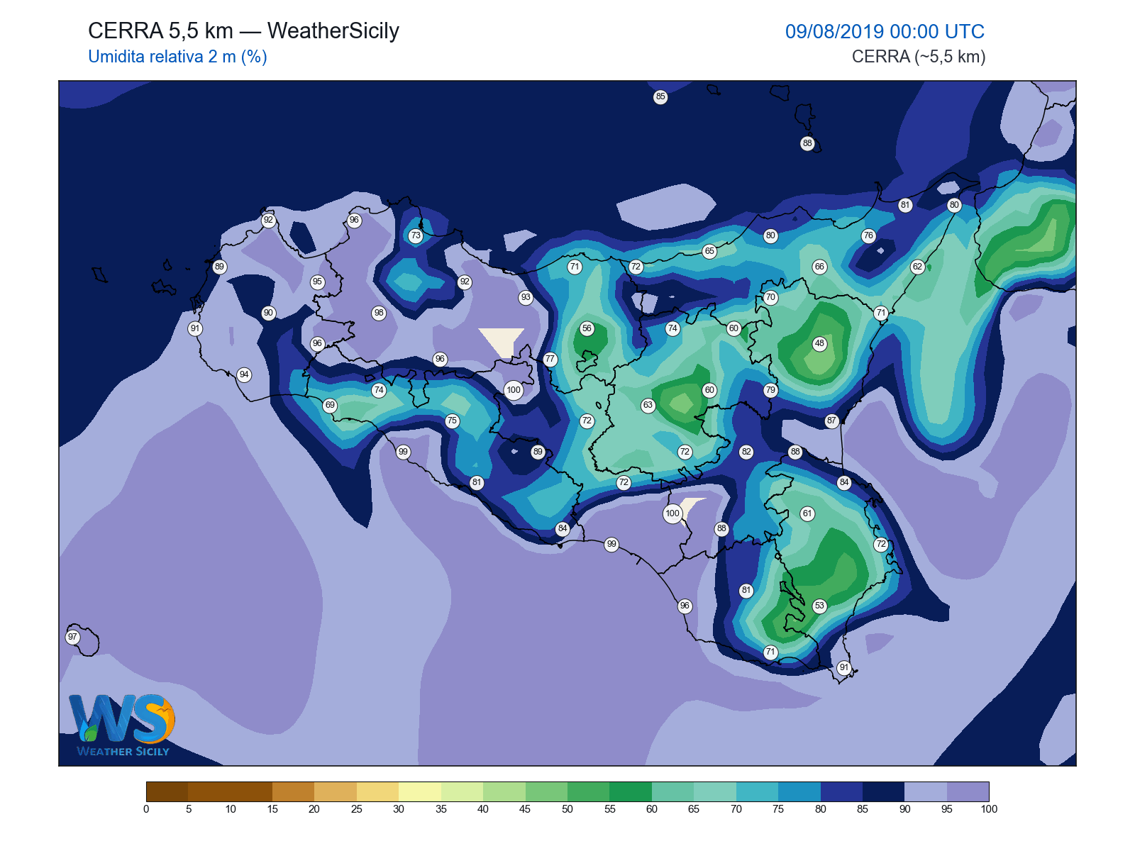 Umidità relativa 2 m · 2019080900