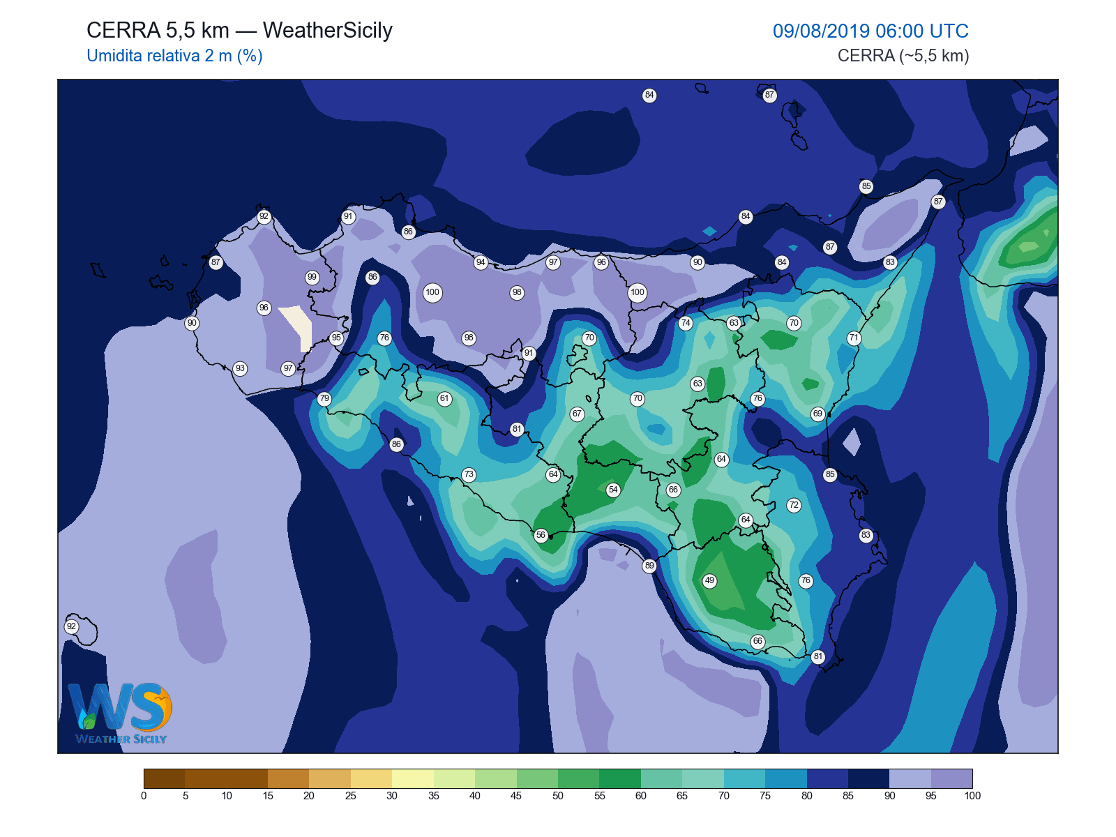 Umidità relativa 2 m · 2019080906