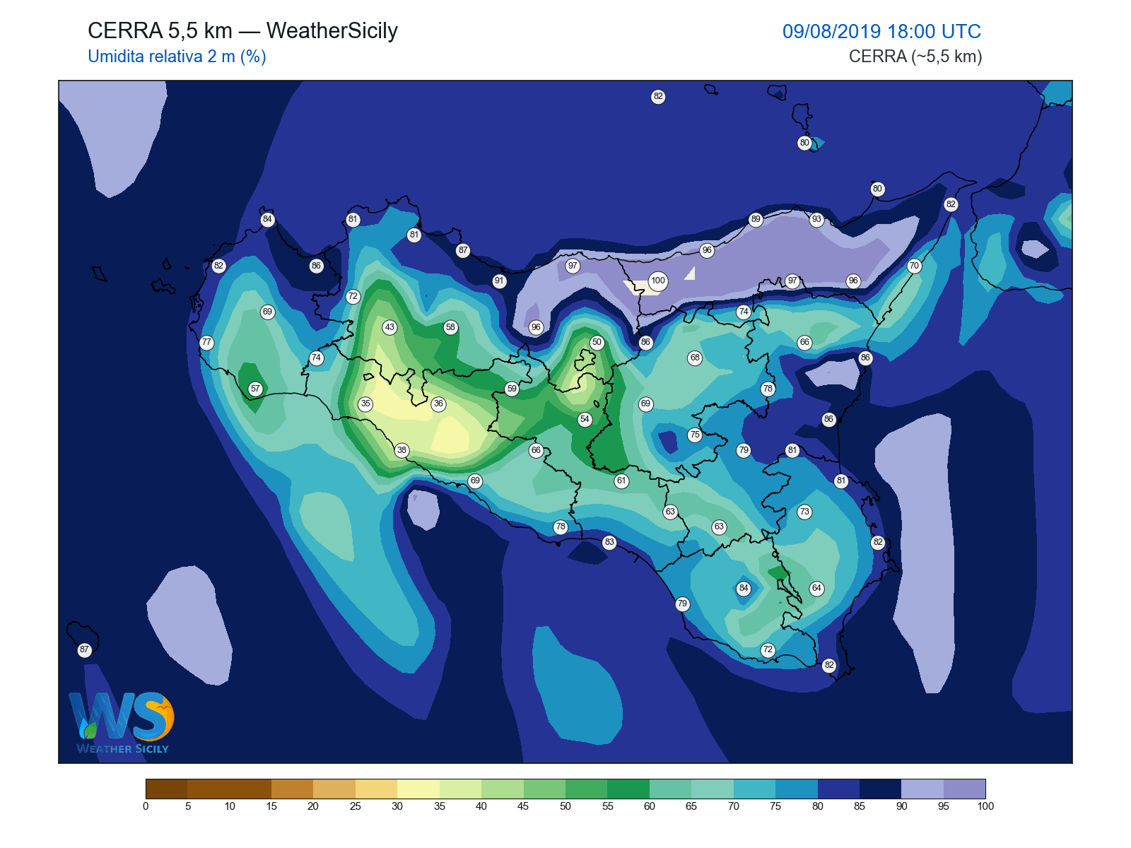 Umidità relativa 2 m · 2019080918