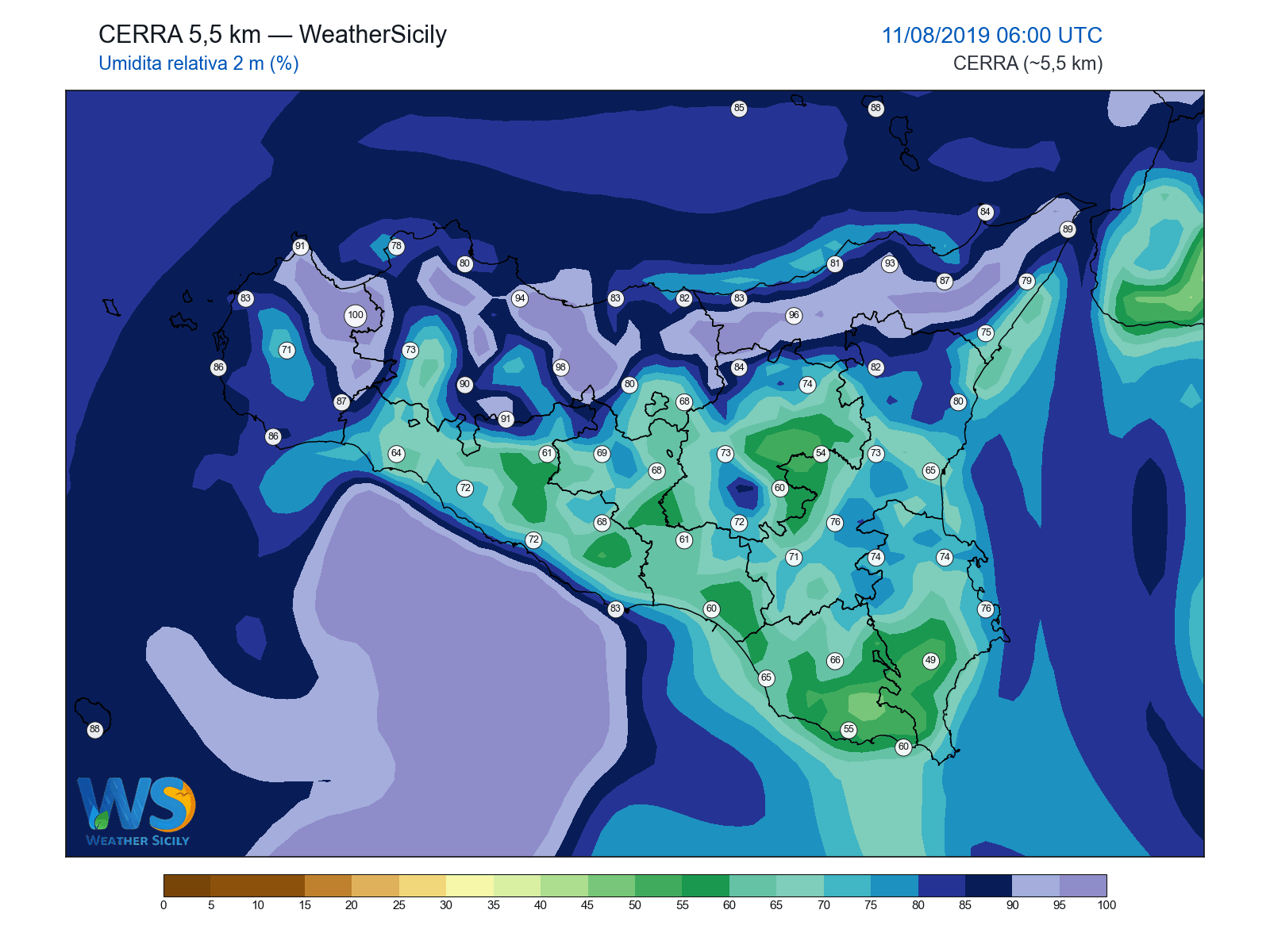 Umidità relativa 2 m · 2019081106