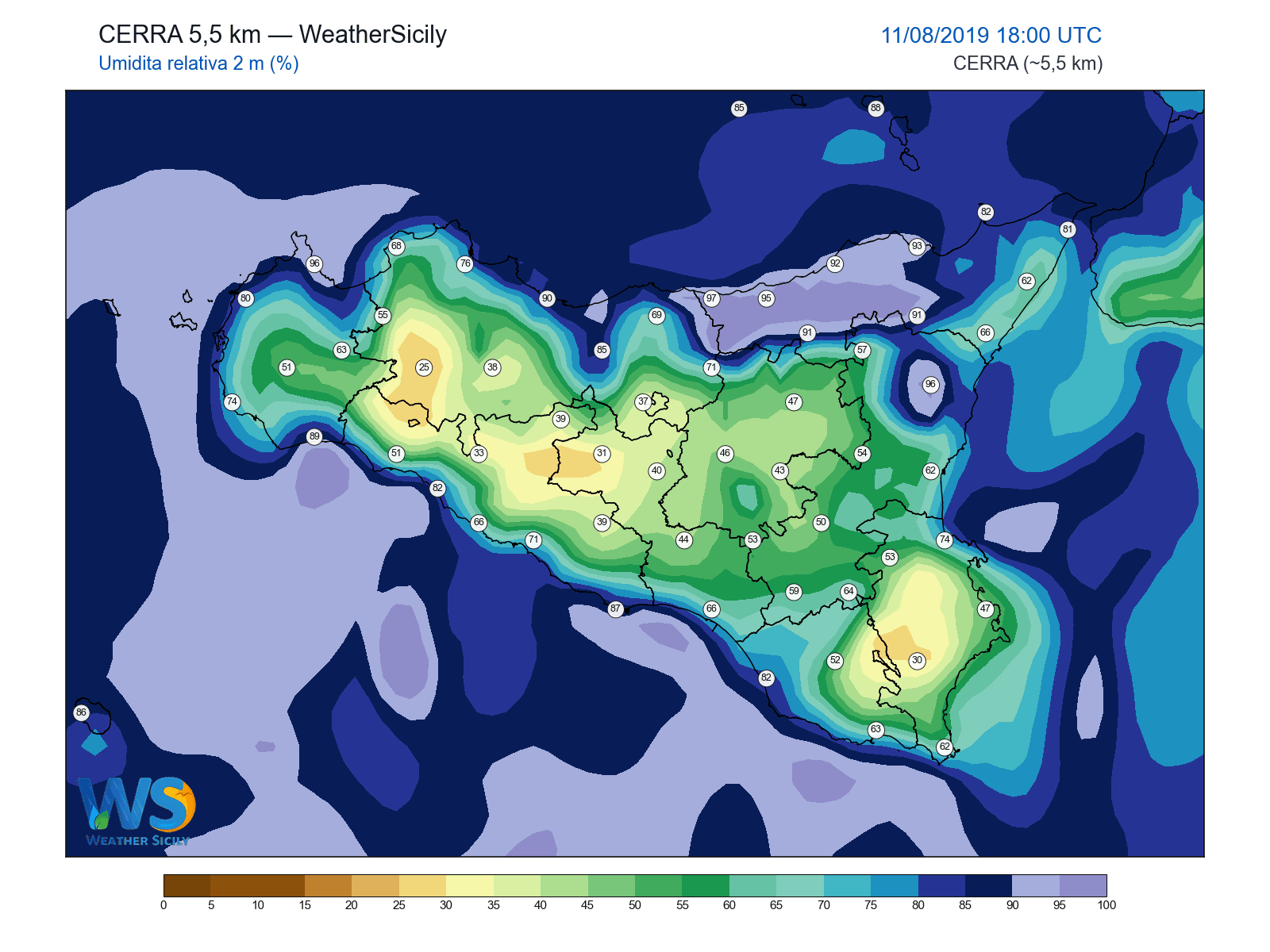 Umidità relativa 2 m · 2019081118