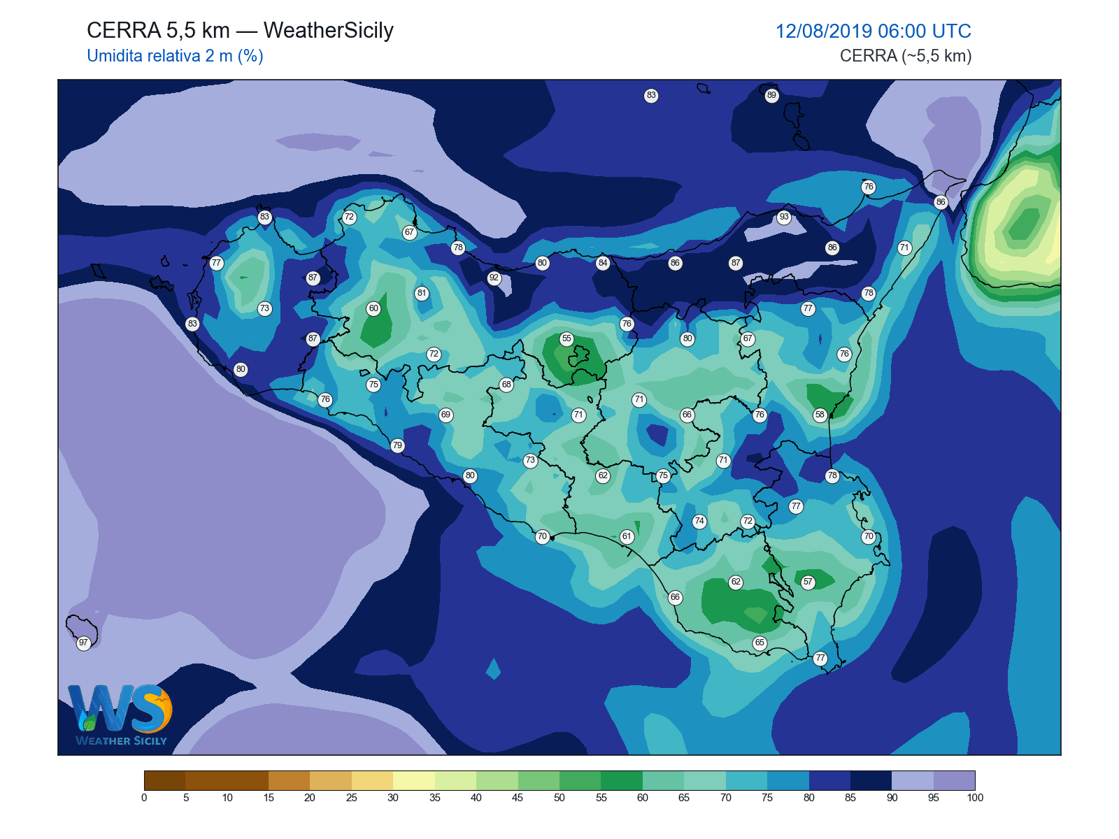 Umidità relativa 2 m · 2019081206