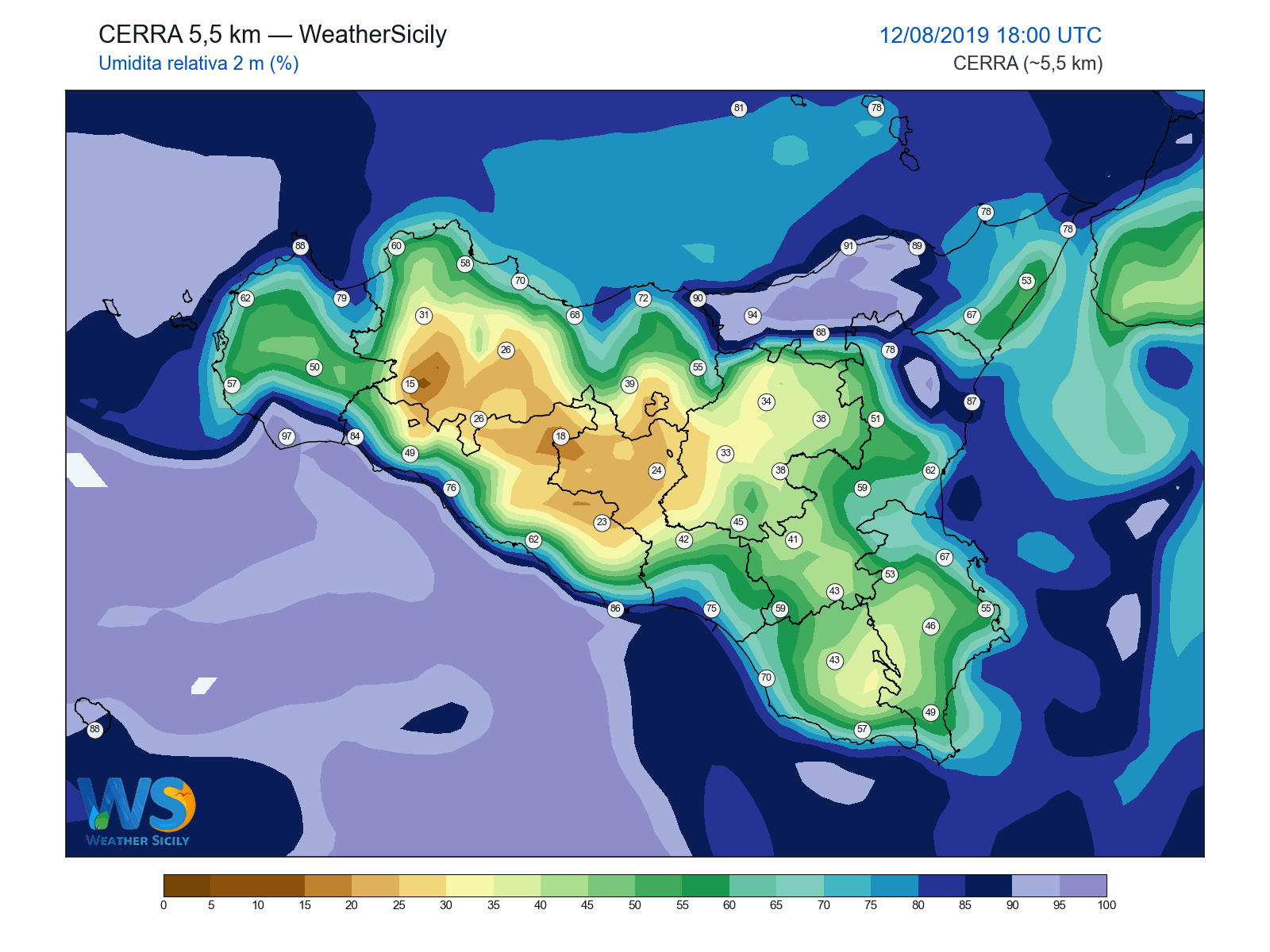 Umidità relativa 2 m · 2019081218