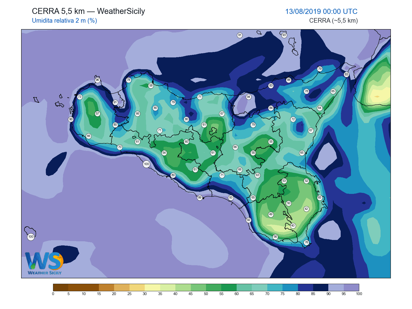 Umidità relativa 2 m · 2019081300