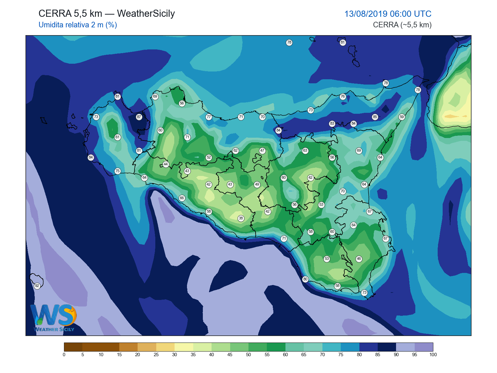 Umidità relativa 2 m · 2019081306