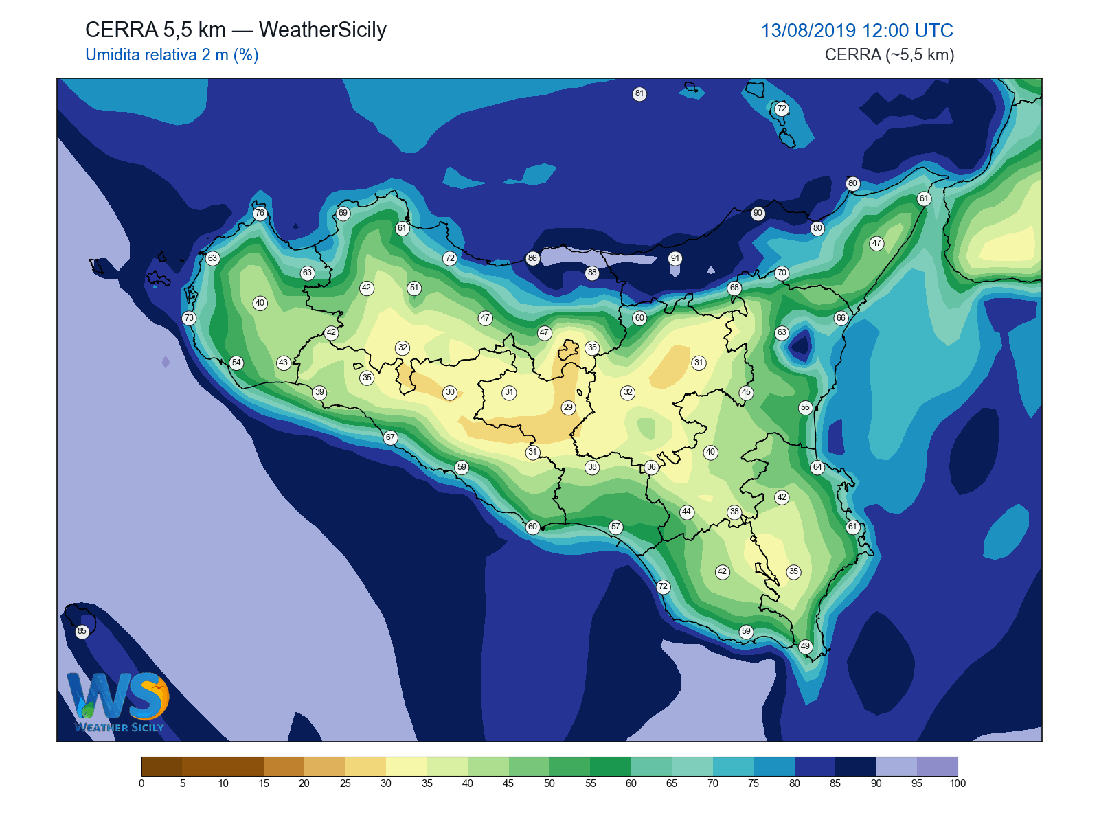 Umidità relativa 2 m · 2019081312
