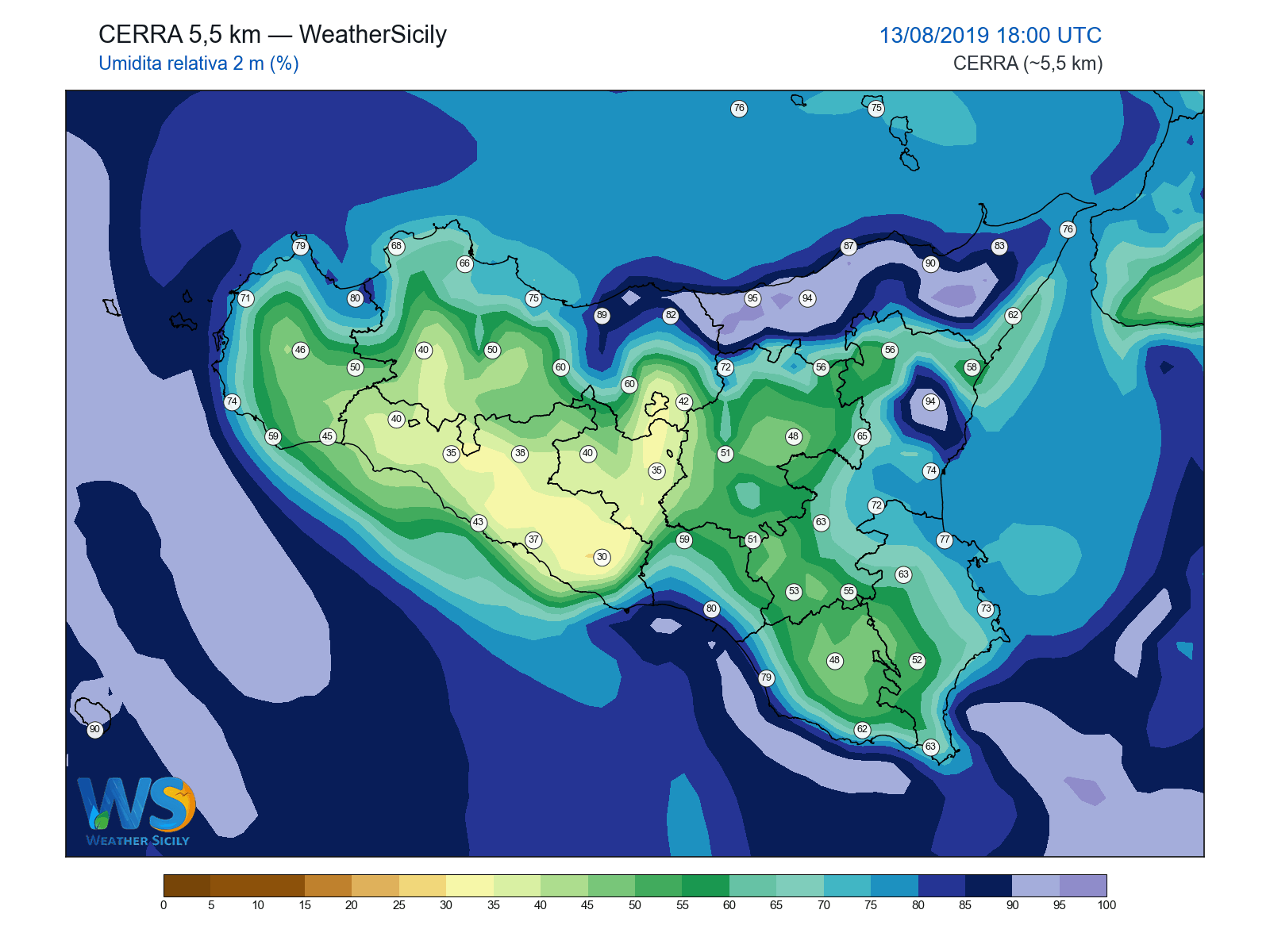 Umidità relativa 2 m · 2019081318
