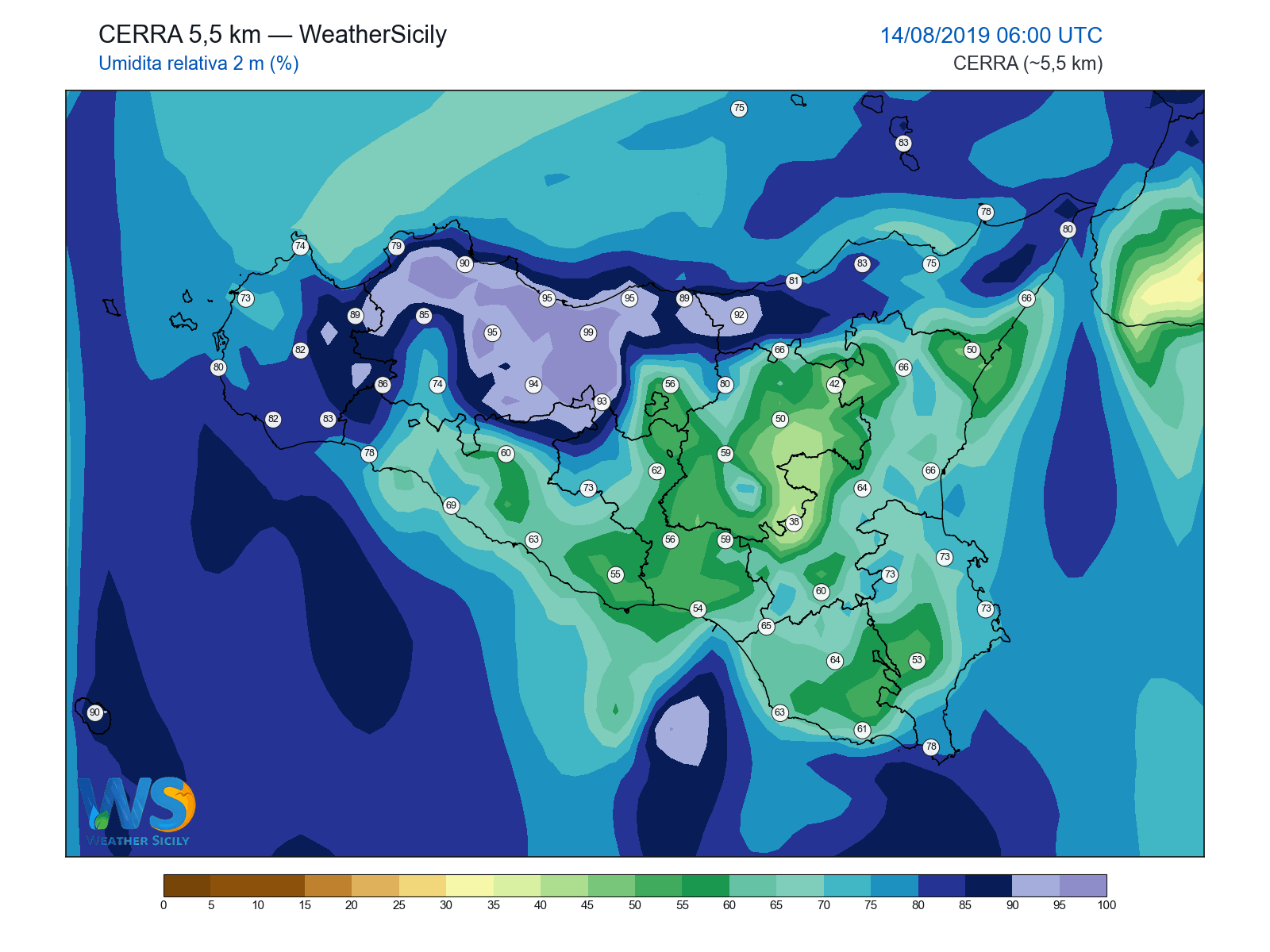 Umidità relativa 2 m · 2019081406