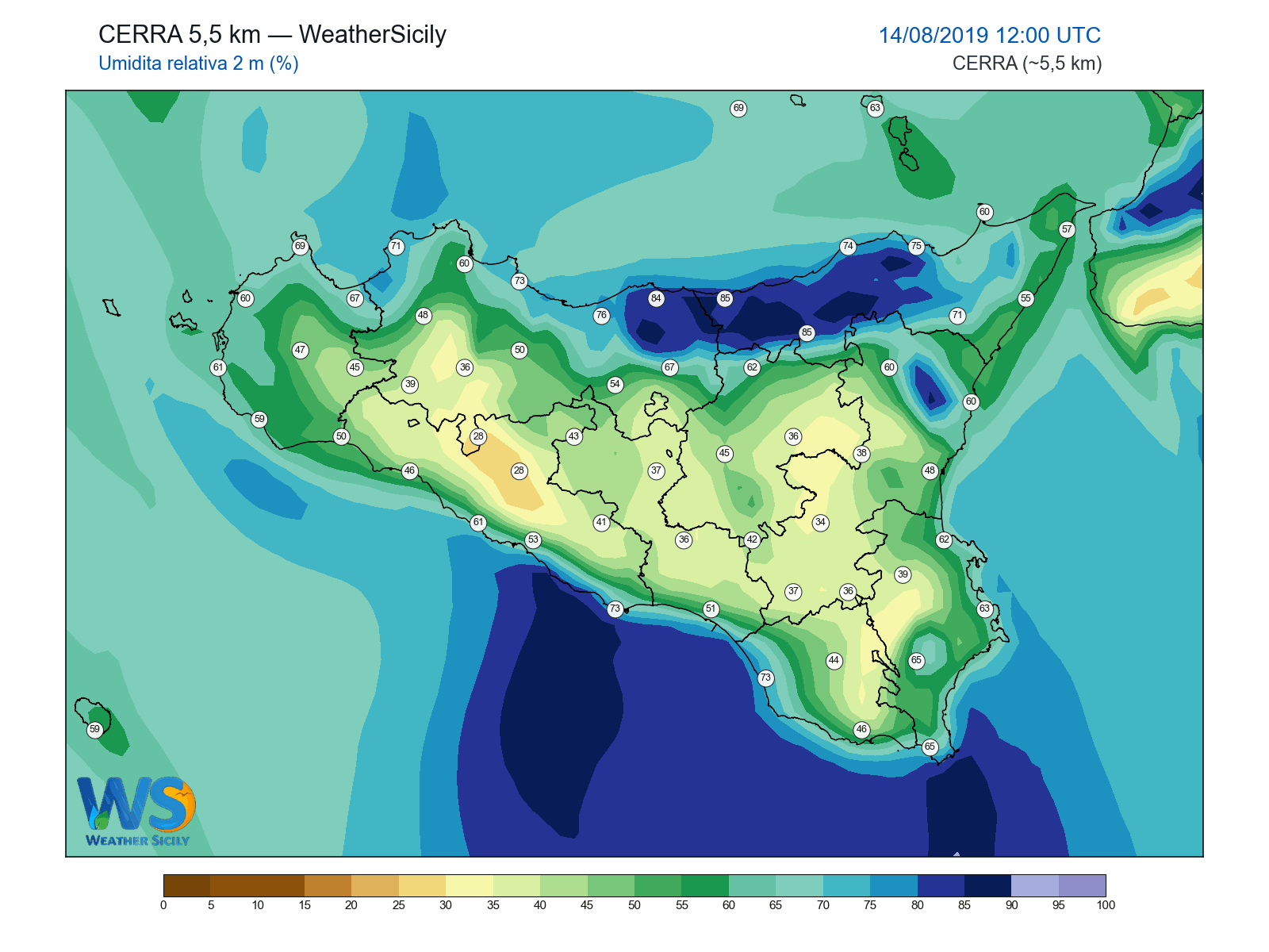 Umidità relativa 2 m · 2019081412