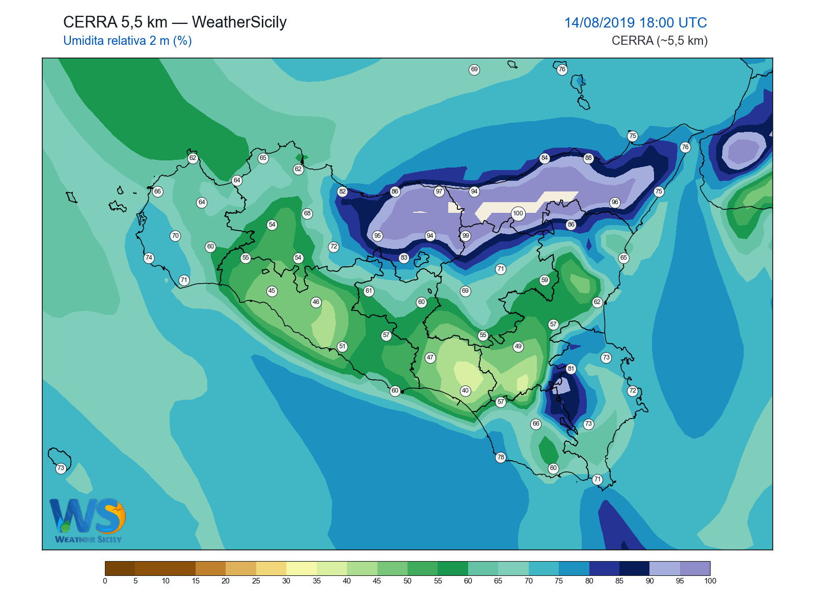 Umidità relativa 2 m · 2019081418